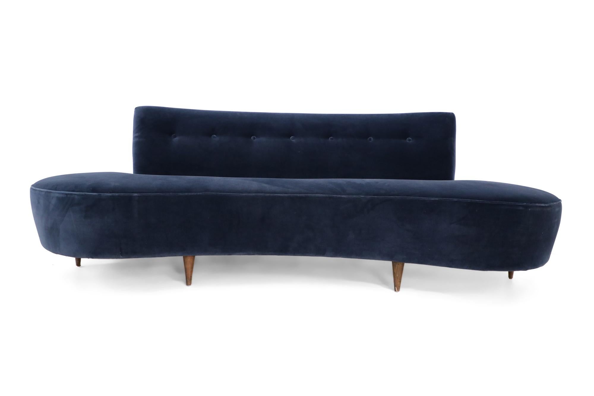 American Mid-Century Kagan Style Navy Blue Velvet Sofa 3