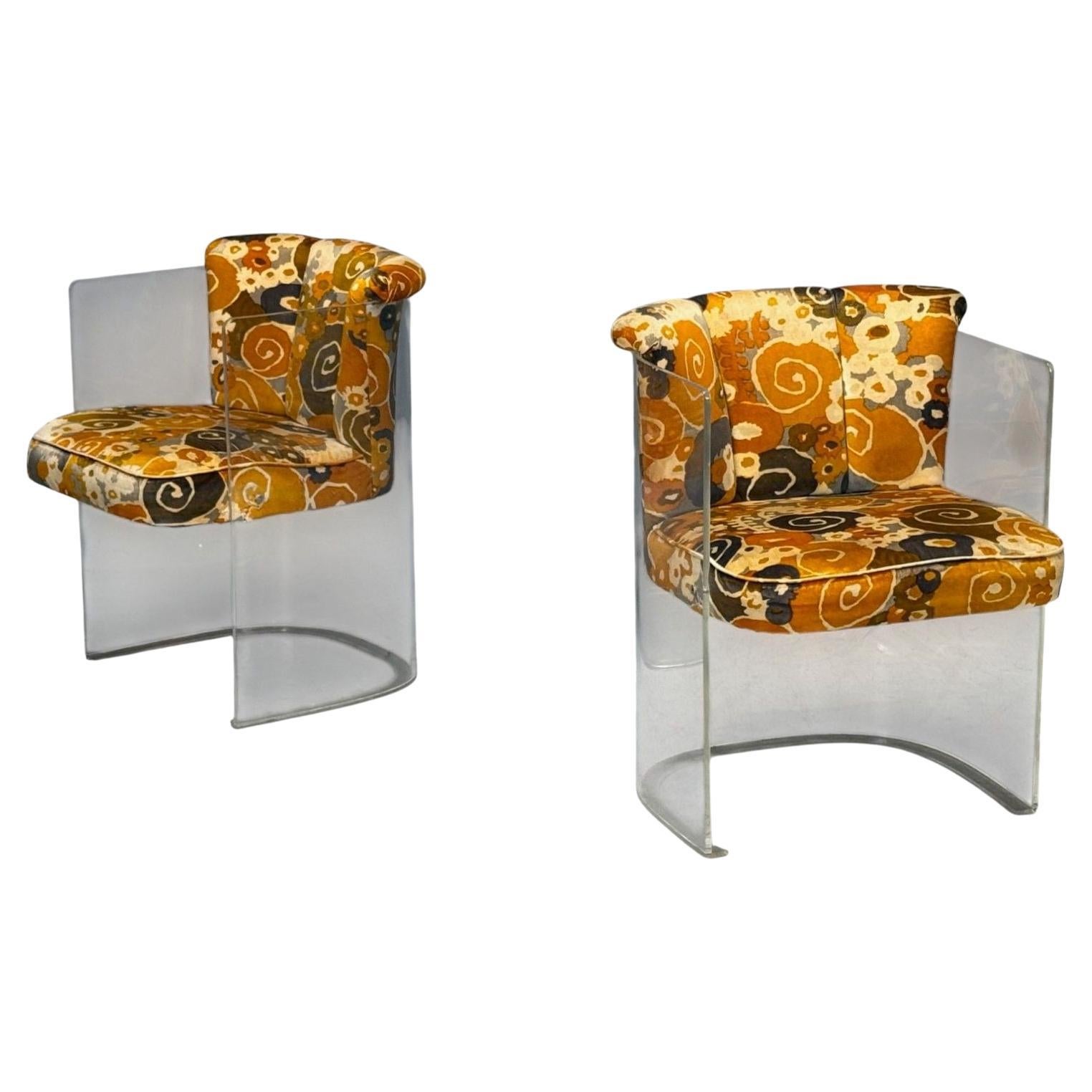 Vladimir Kagan, American Modern, Lucite, Fabric, Armchairs, USA, 1970s