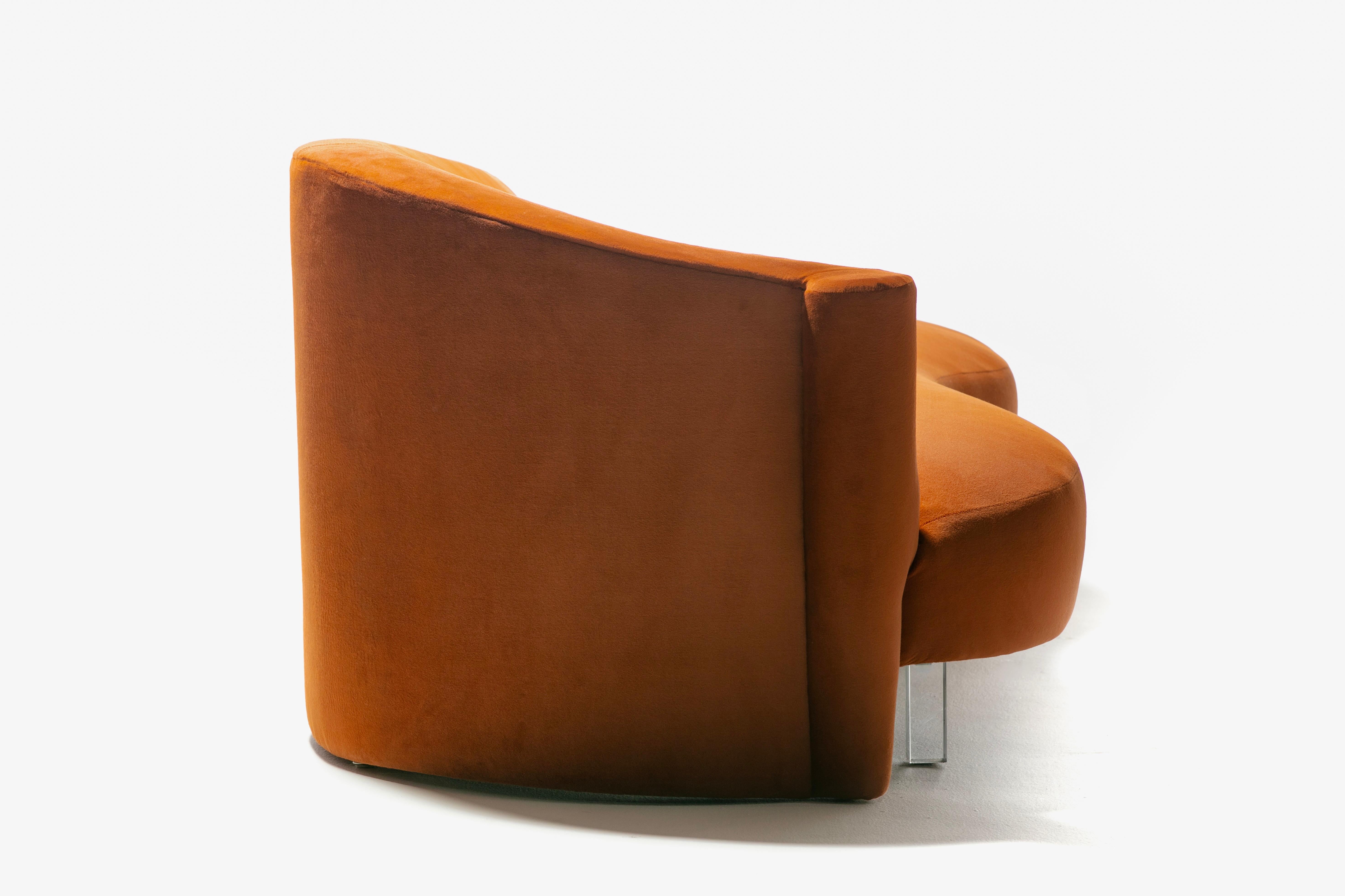 Amorphous Post Modern Serpentine Sofa in Terra Cotta Velvet for Weiman For Sale 3