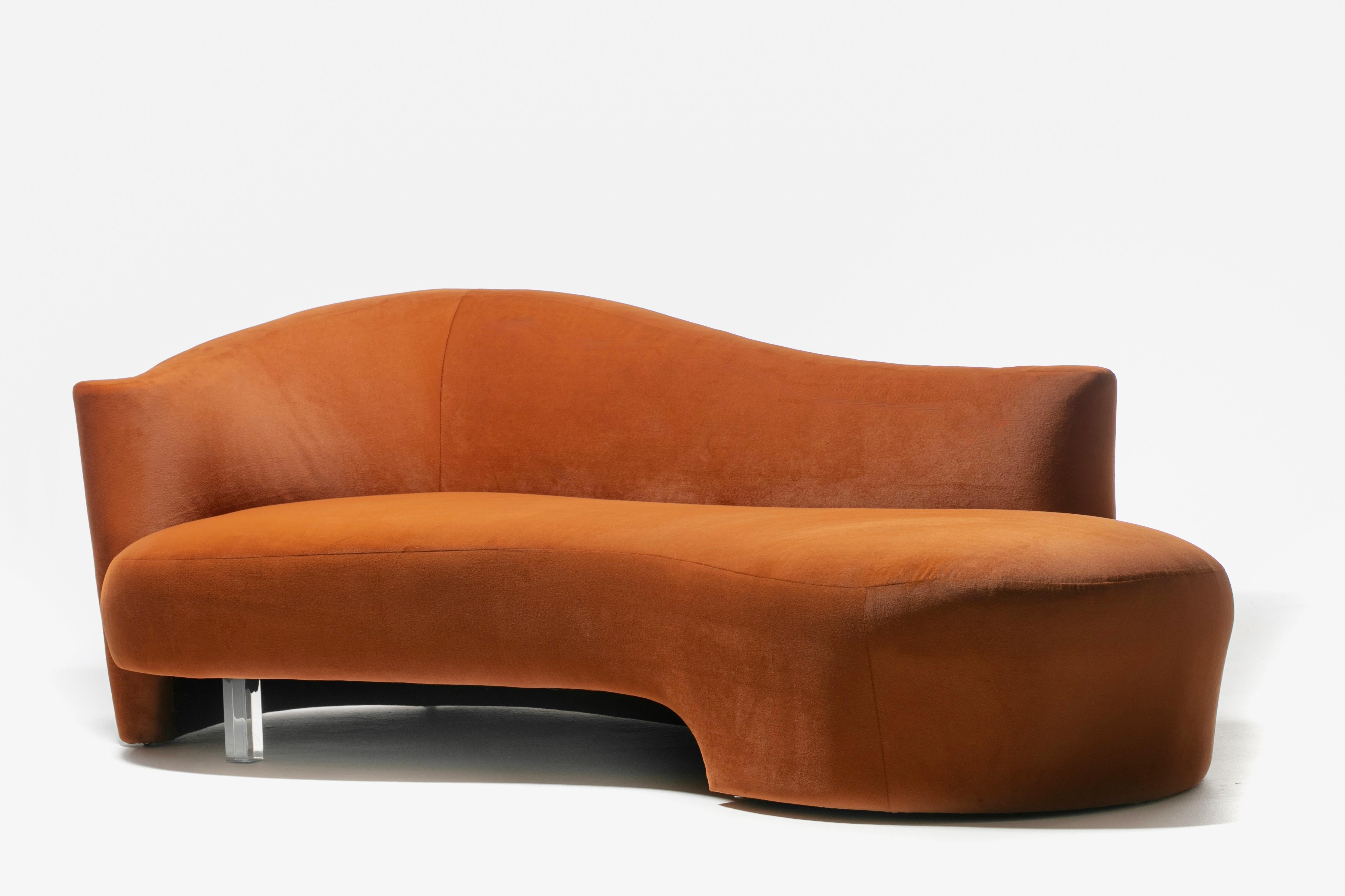 Amorphous Post Modern Serpentine Sofa in Terra Cotta Velvet for Weiman For Sale 5