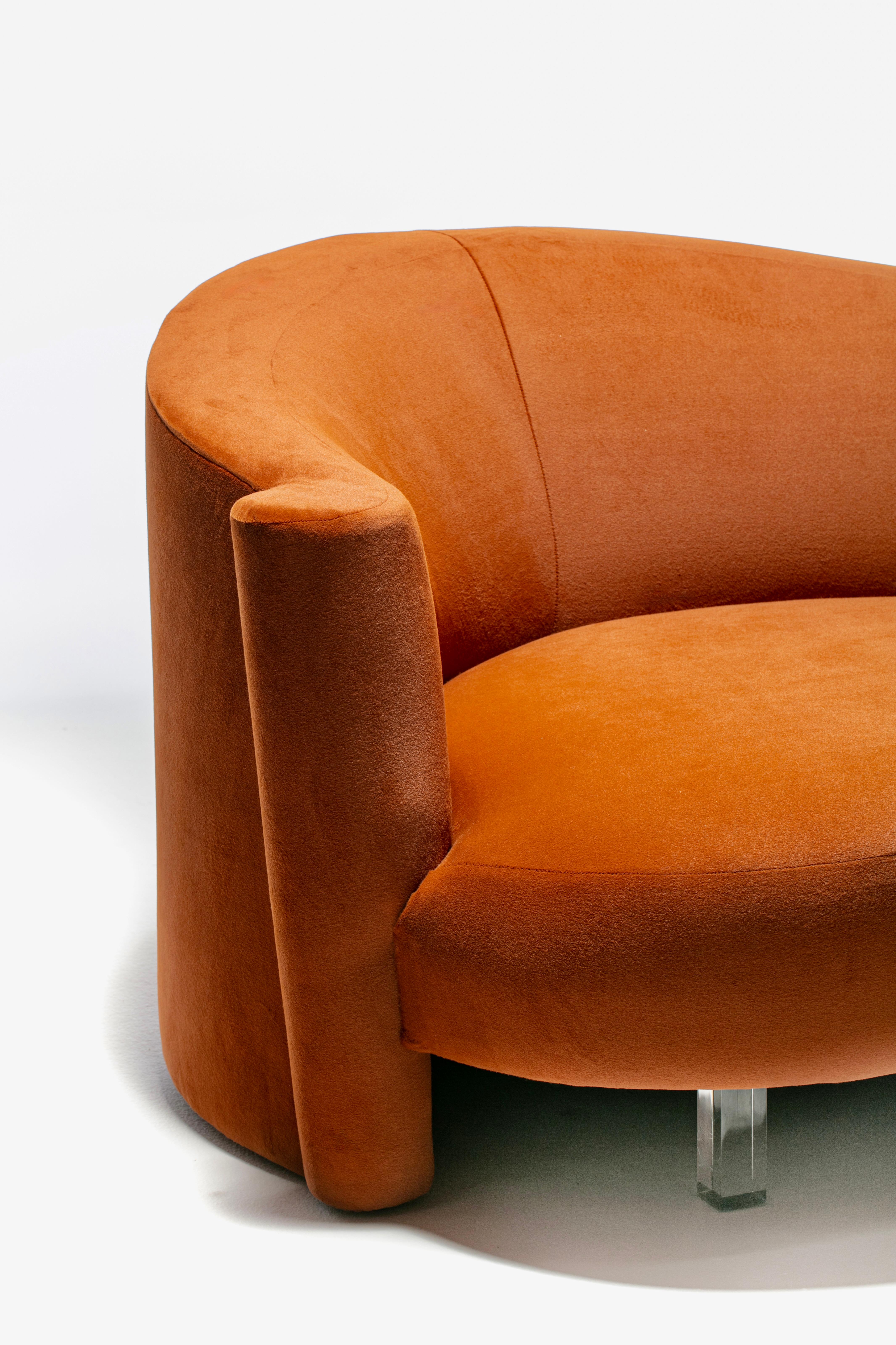 Amorphous Post Modern Serpentine Sofa in Terra Cotta Velvet for Weiman For Sale 7