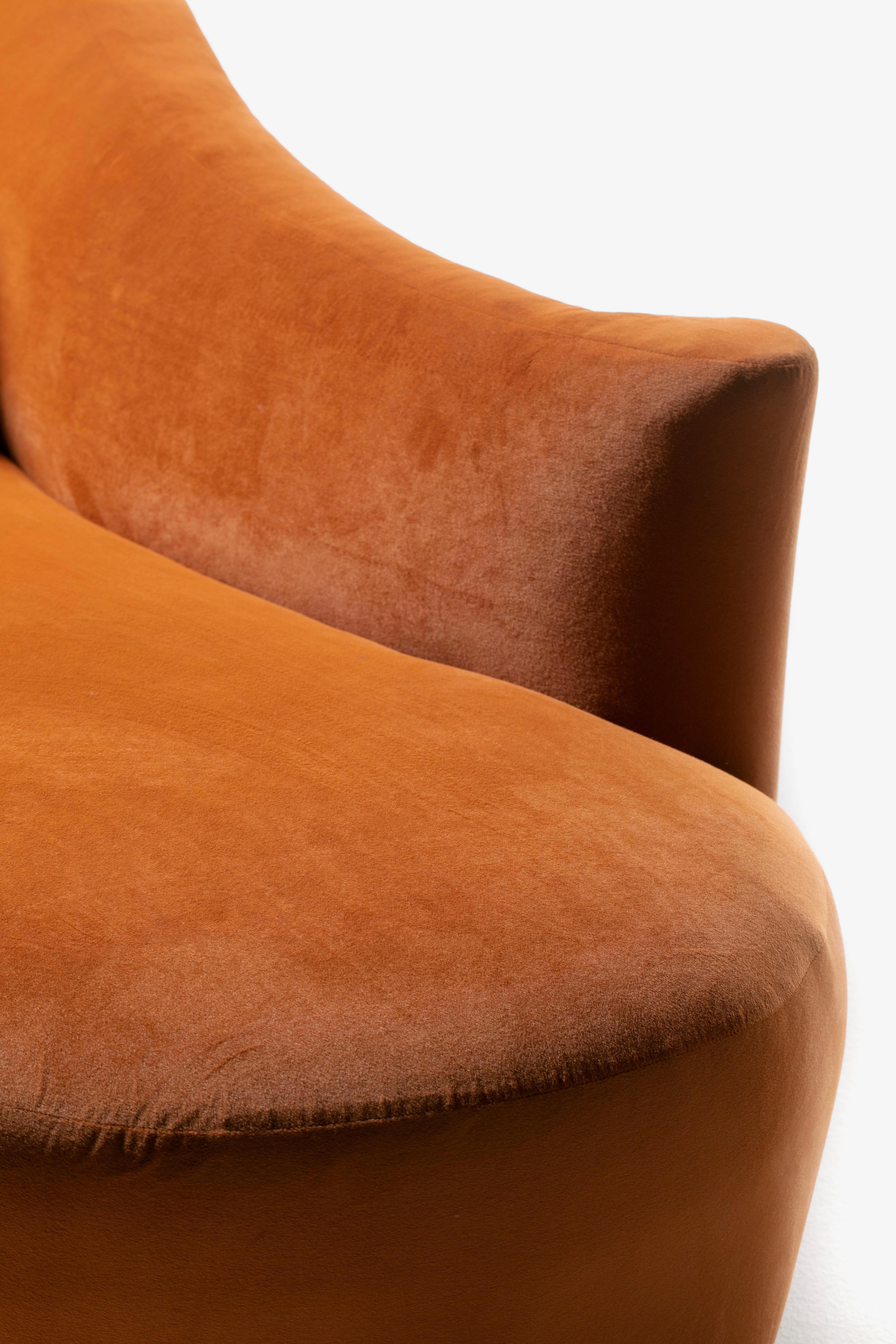 Amorphous Post Modern Serpentine Sofa in Terra Cotta Velvet for Weiman For Sale 13
