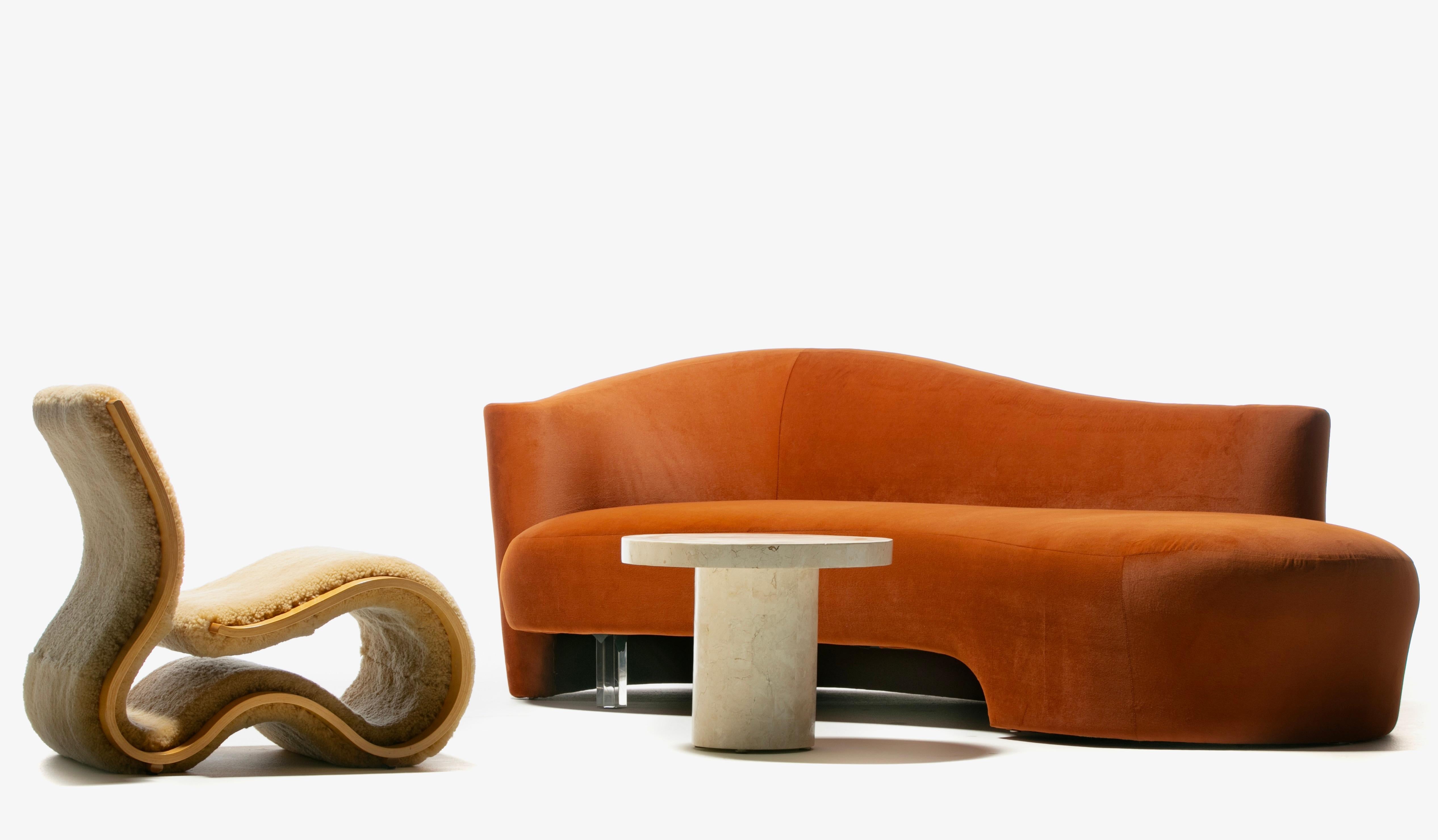 Post-Modern Amorphous Post Modern Serpentine Sofa in Terra Cotta Velvet for Weiman For Sale