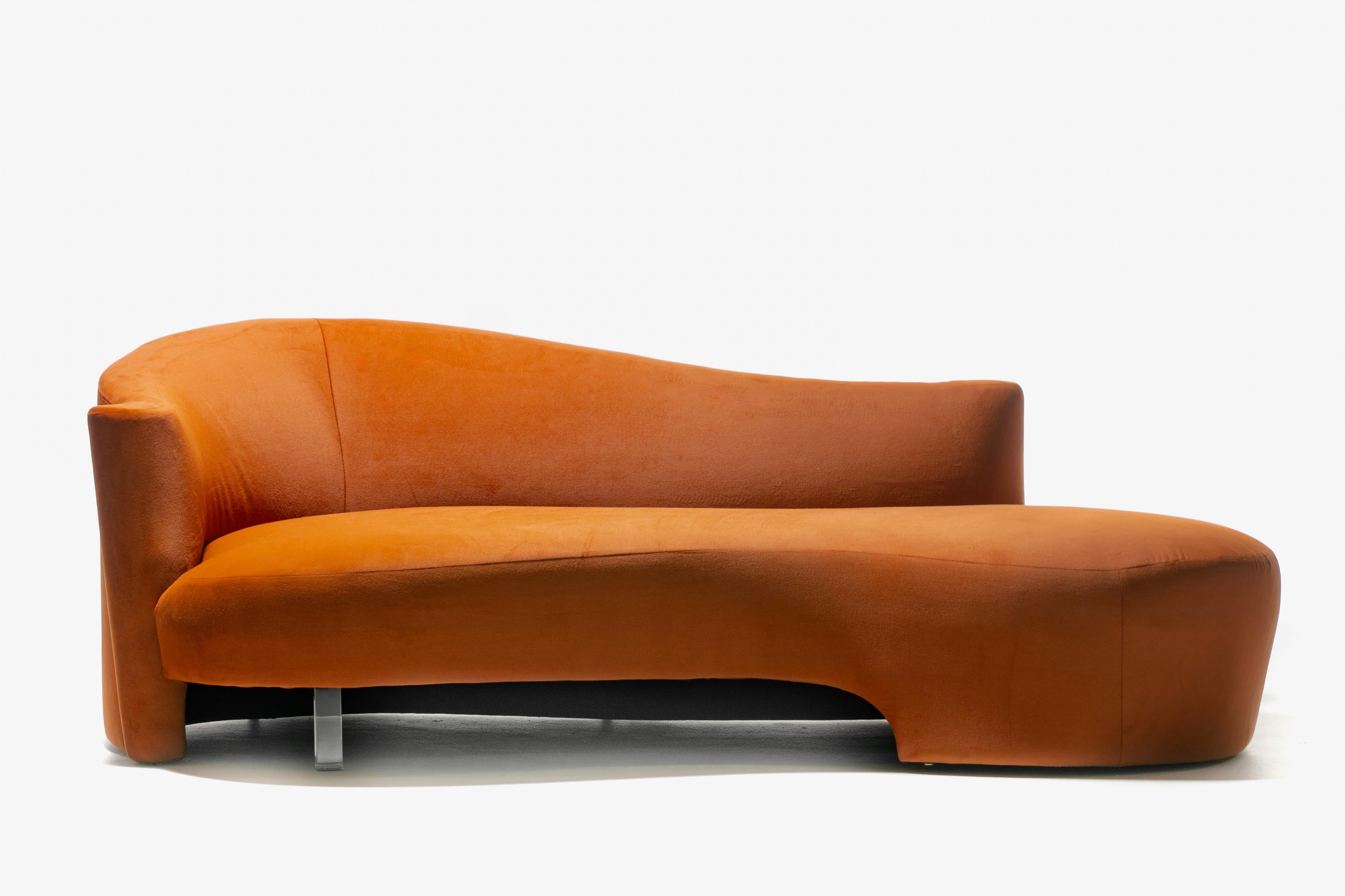 American Amorphous Post Modern Serpentine Sofa in Terra Cotta Velvet for Weiman For Sale