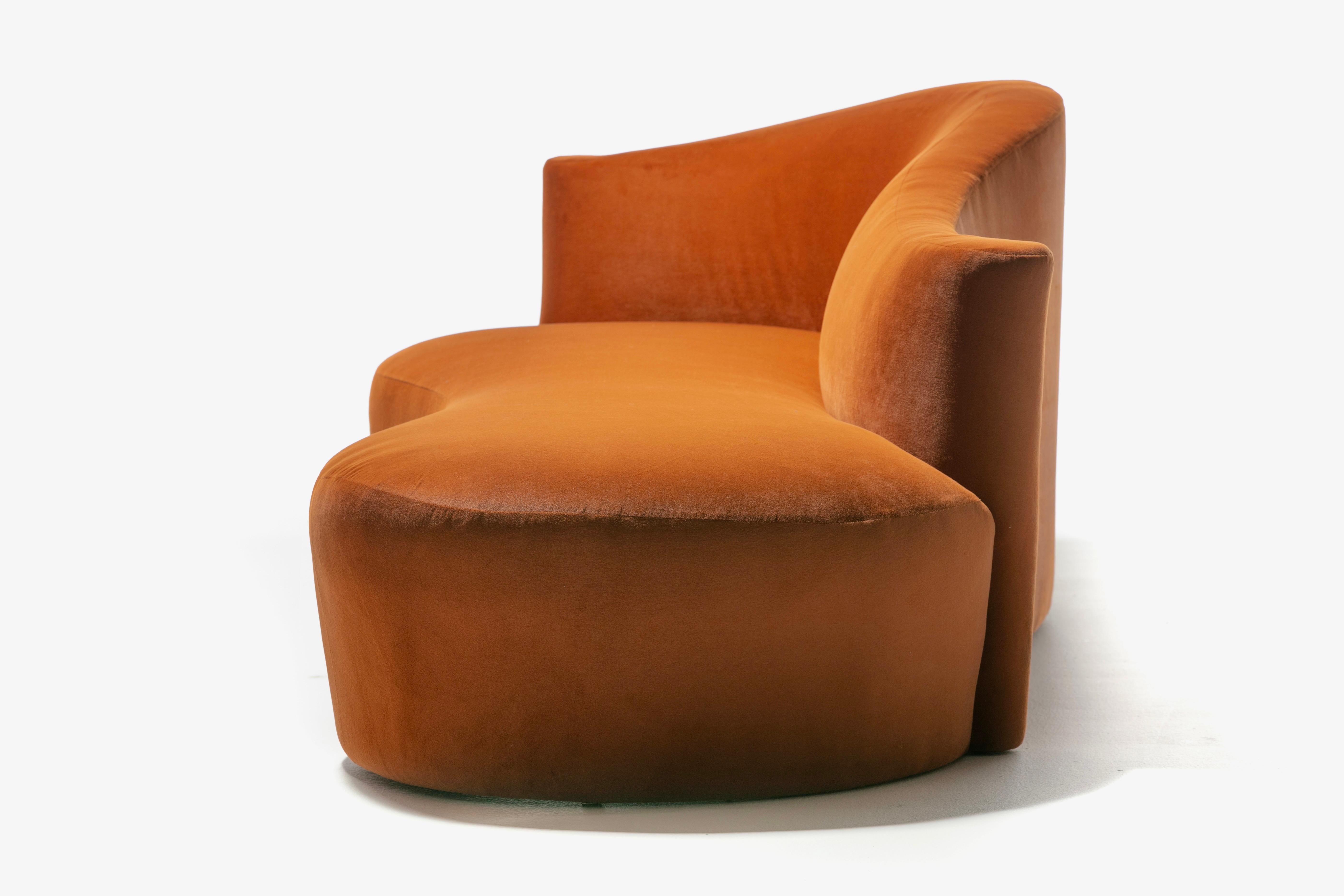 Late 20th Century Amorphous Post Modern Serpentine Sofa in Terra Cotta Velvet for Weiman For Sale
