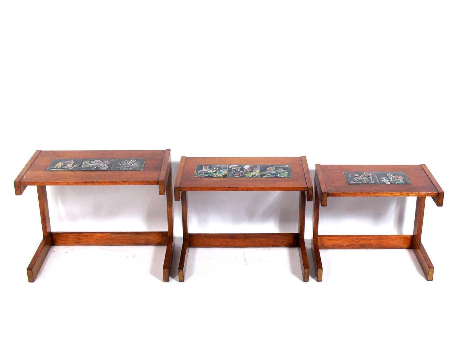 Mid-Century Modern Vladimir Kagan and J. Warner Prins Inlaid Tile Nesting Tables