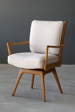 Vladimir Kagan, Armchair / Desk Chair, Wood, White Boucle, Kagan-Dreyfus, 1960s