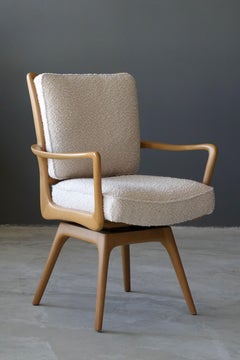 Vladimir Kagan, Armchair / Desk Chair, Wood, White Boucle, Kagan-Dreyfus, 1960s