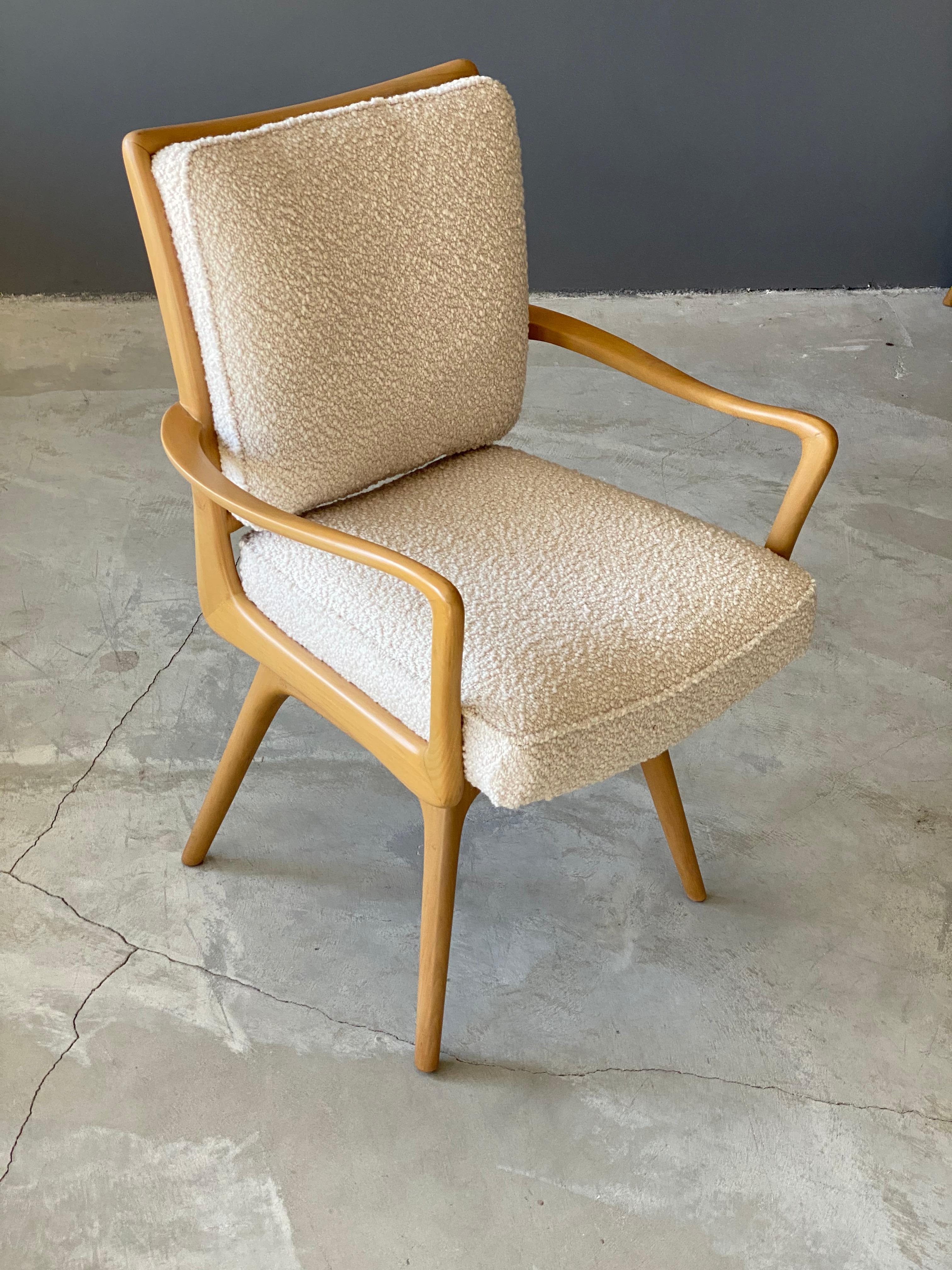 American Vladimir Kagan, Armchair / Desk Chair, Wood, White Boucle, Kagan-Dreyfus, 1960s