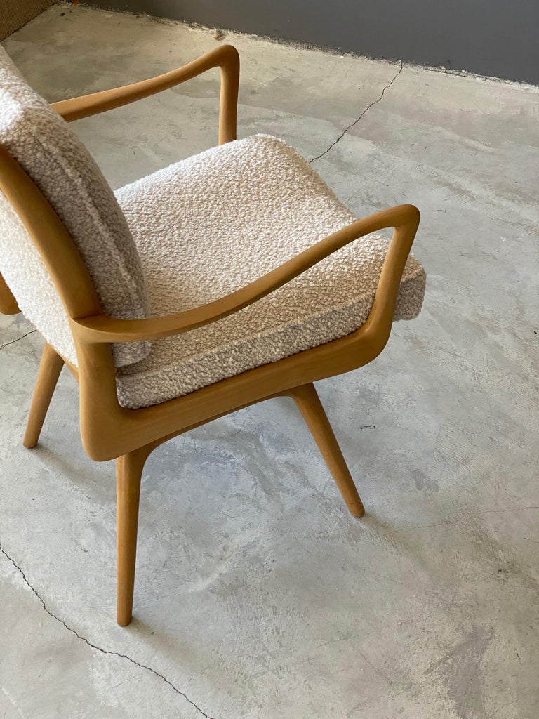 Vladimir Kagan, Armchair / Desk Chair, Wood, White Boucle, Kagan