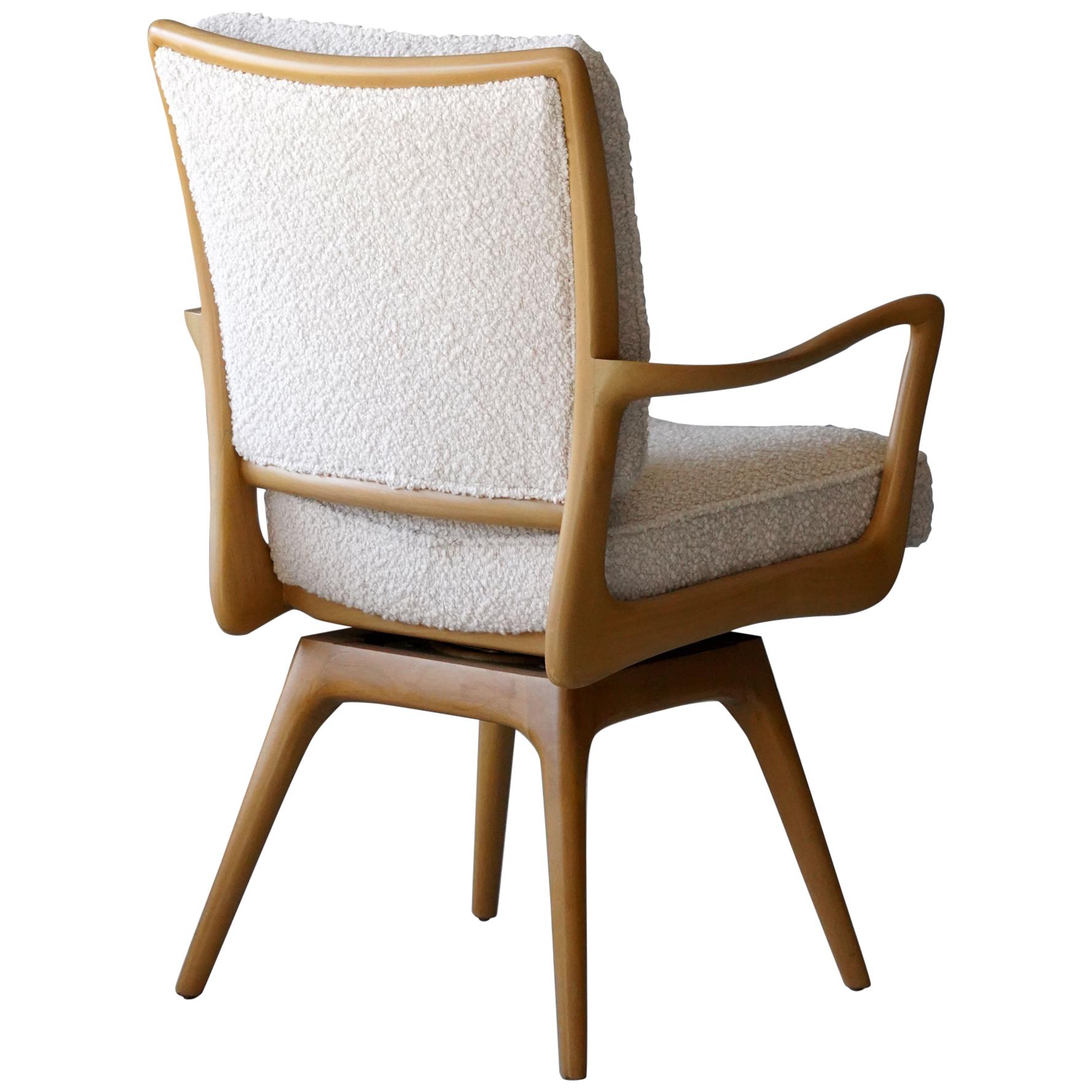 Vladimir Kagan, Armchair / Desk Chair, Wood, White Boucle, Kagan-Dreyfus, 1960s