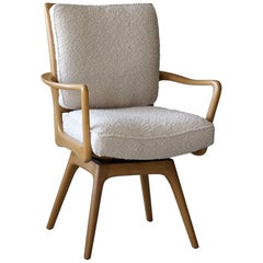 Vladimir Kagan, Armchair / Desk Chair, Wood, White Boucle, Kagan-Dreyfus, 1960s