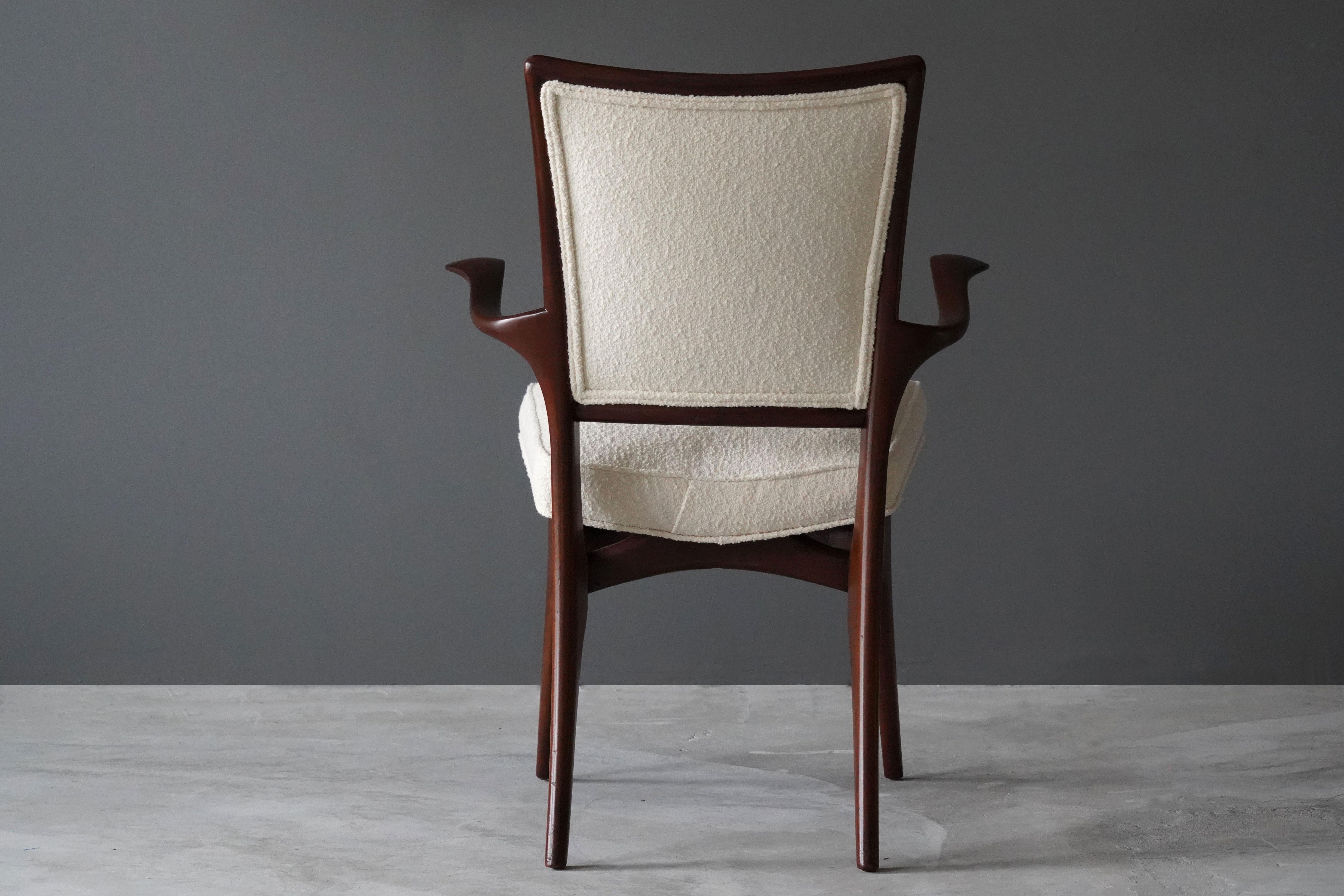 Mid-Century Modern Vladimir Kagan, Armchair / Side Chair, Walnut, White Boucle, Kagan-Dreyfus 1960s