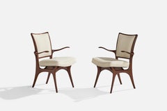 Vladimir Kagan, Armchairs, Walnut, Fabric, USA, 1960s