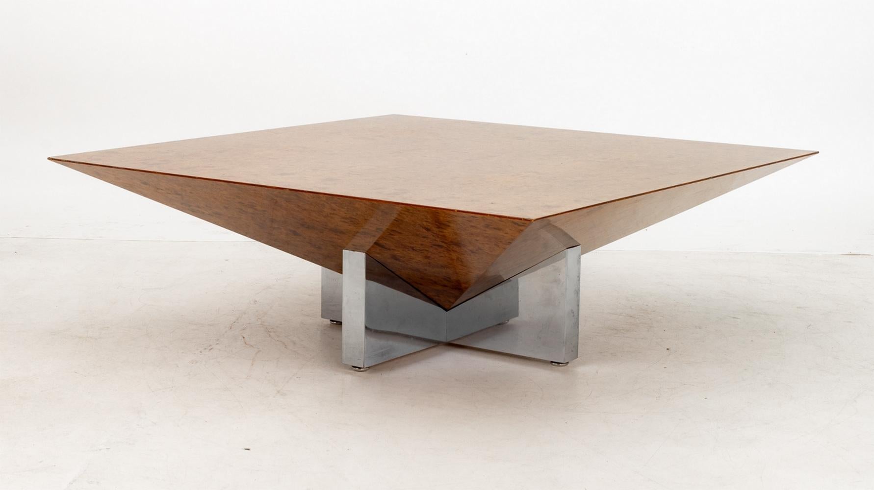 Chrome Vladimir Kagan Attr. Table basse en bois d'ébène et chrome en vente