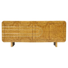Vladimir Kagan Style Sideboard in Burlwood with Brass Accents