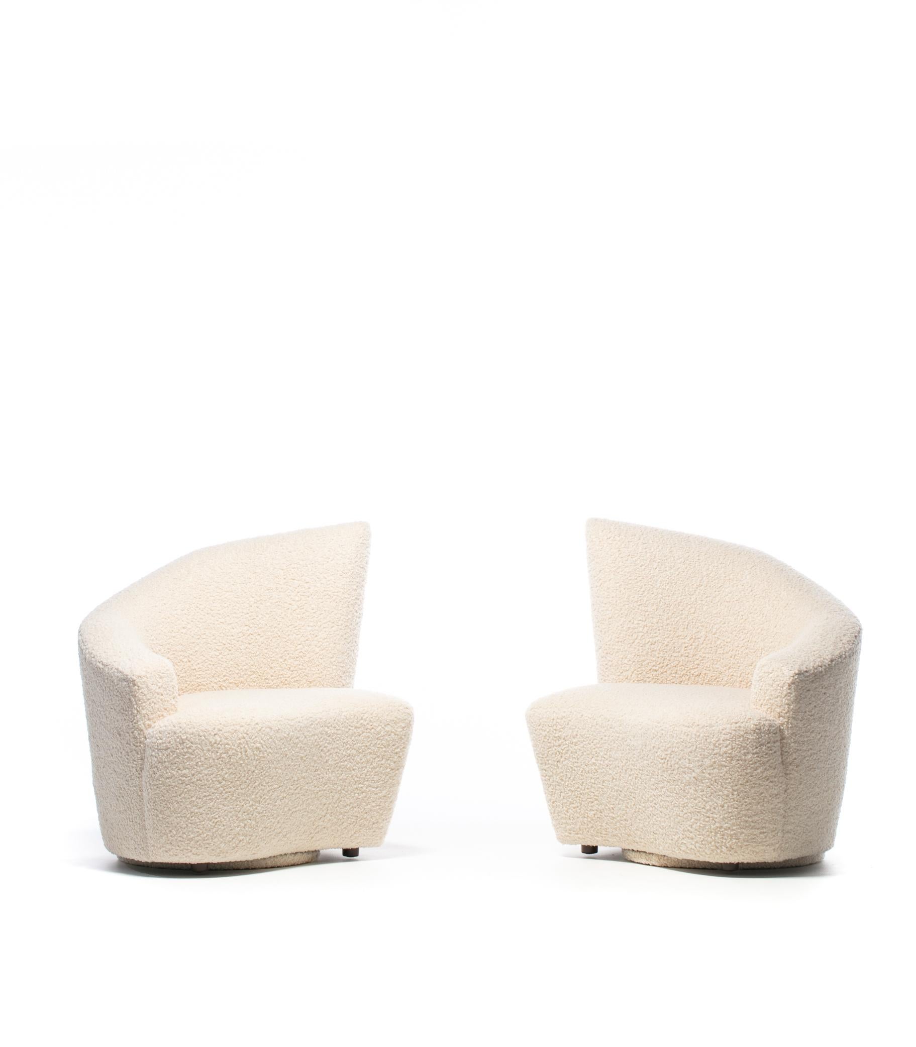 Vladimir Kagan Bilbao Swivel Slipper Chairs in Ivory Bouclé For Sale 9