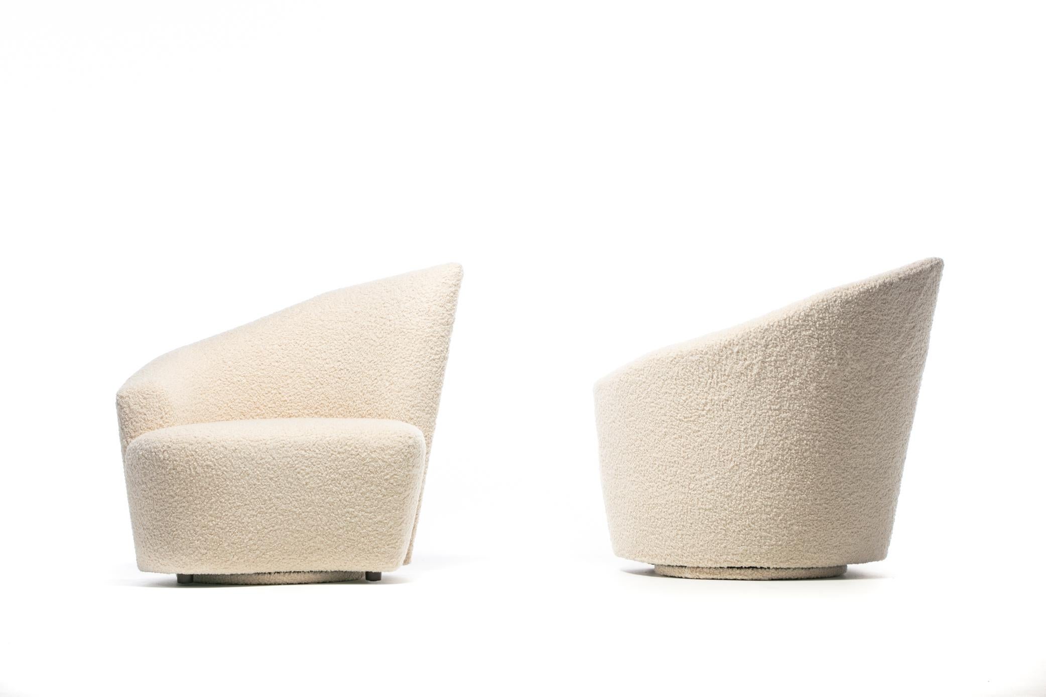 Late 20th Century Vladimir Kagan Bilbao Swivel Slipper Chairs in Ivory Bouclé For Sale