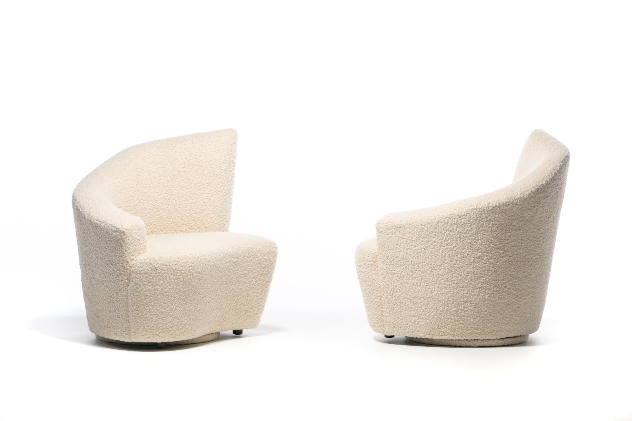 Vladimir Kagan Bilbao Swivel Slipper Chairs in Ivory Bouclé For Sale 1