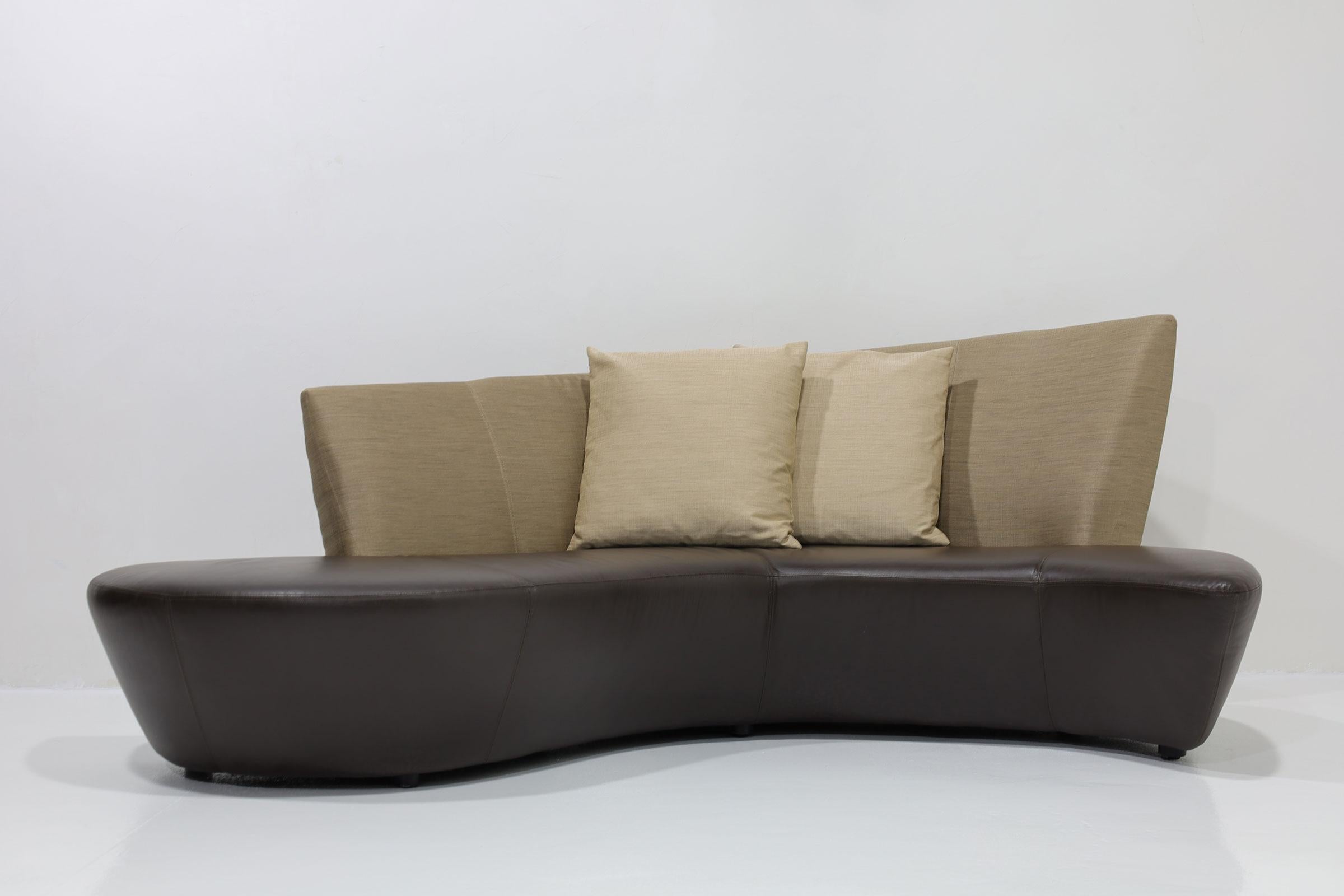 Vladimir Kagan Bilboa Sofa in Silk and Leather For Sale 1