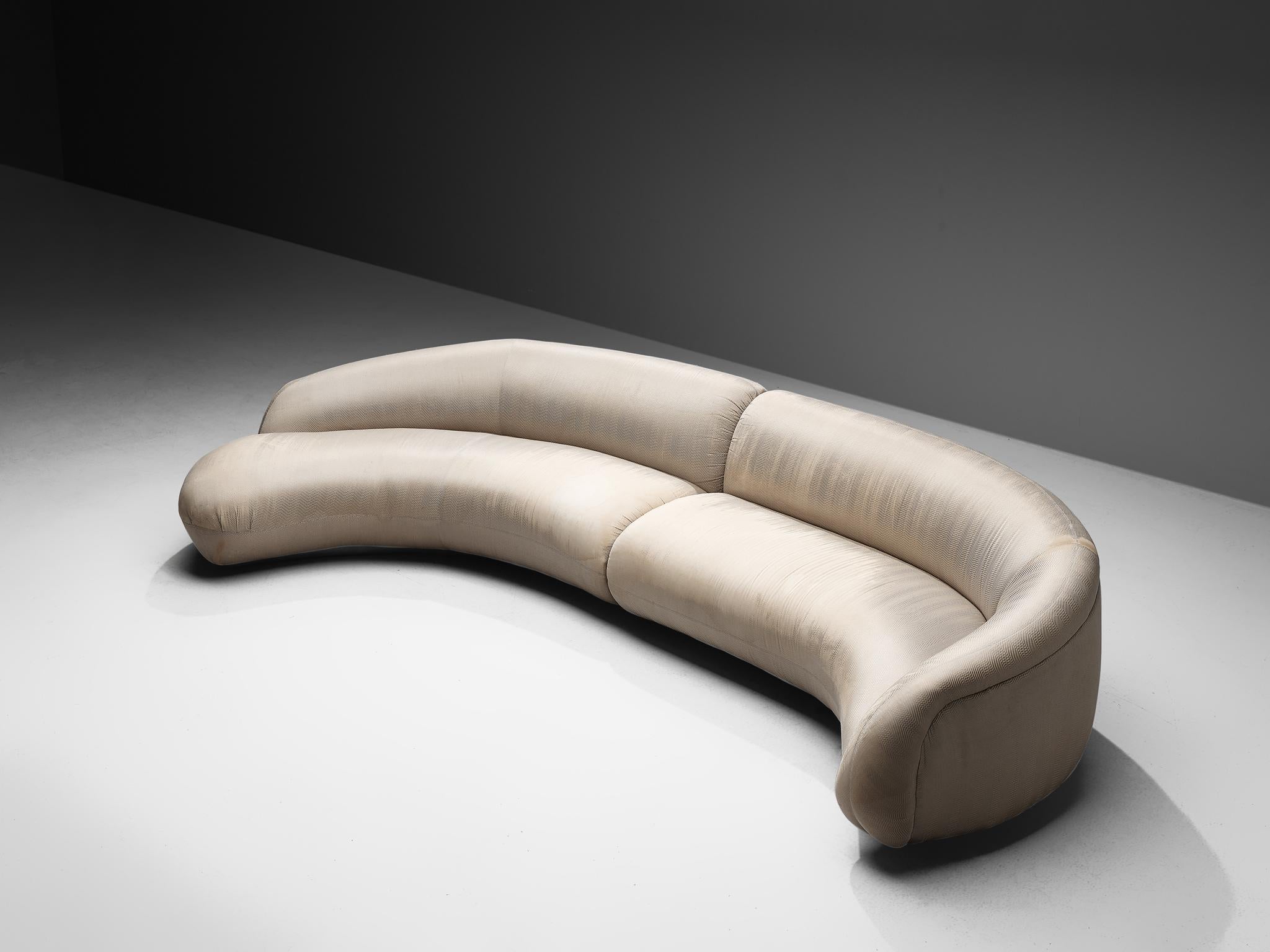 Vladimir Kagan for Weiman Preview, sofa, fabric, United Stated, 1970s

A freeform sofa by Vladimir Kagan, consisting of two asymmetrical parts that can be placed together to form a whole, or placed separately. The sofa has a sculptural beauty