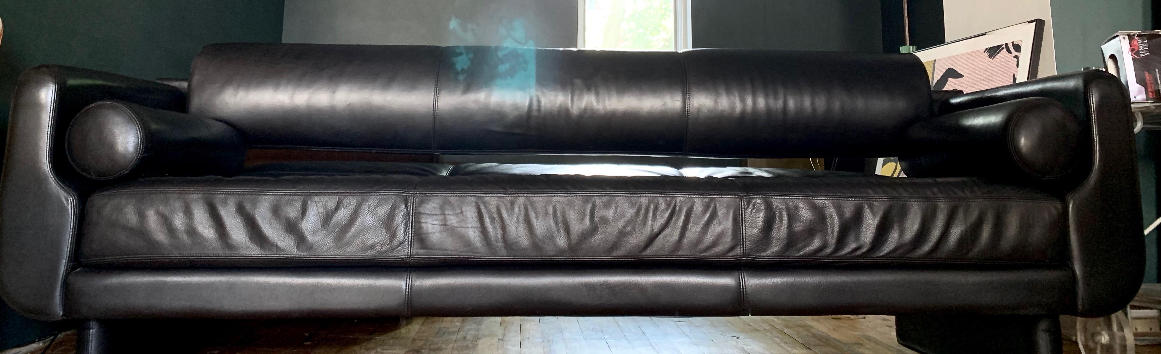 Modern Vladimir Kagan Black Leather Matinee Sofa Daybed  3-seat, American Leather 1990s