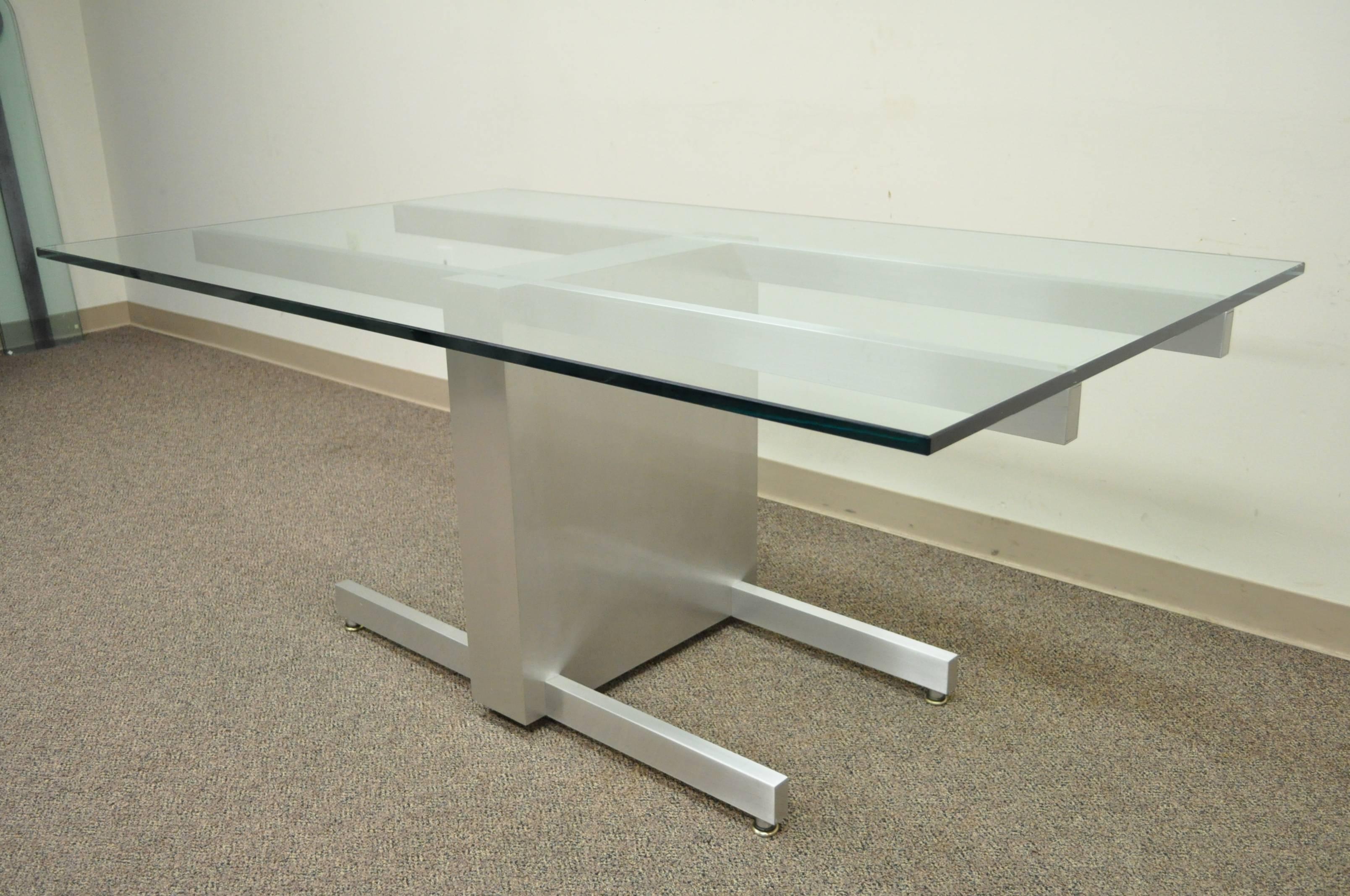 Vladimir Kagan Brushed Aluminum & Glass Cubist Extension Dining Conference Table For Sale 3