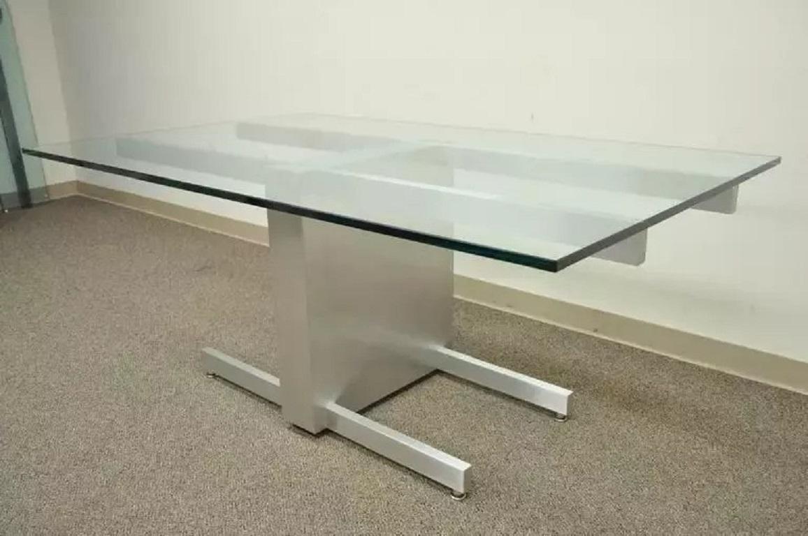 Vladimir Kagan Kubistischer aus gebürstetem Aluminium und Glas aus Glas, ausziehbarer Konferenztisch im Angebot 4