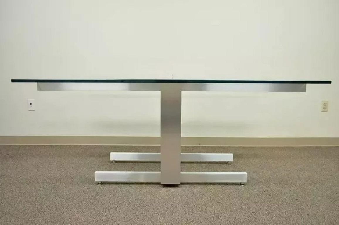 Vladimir Kagan Kubistischer aus gebürstetem Aluminium und Glas aus Glas, ausziehbarer Konferenztisch (Moderne der Mitte des Jahrhunderts) im Angebot