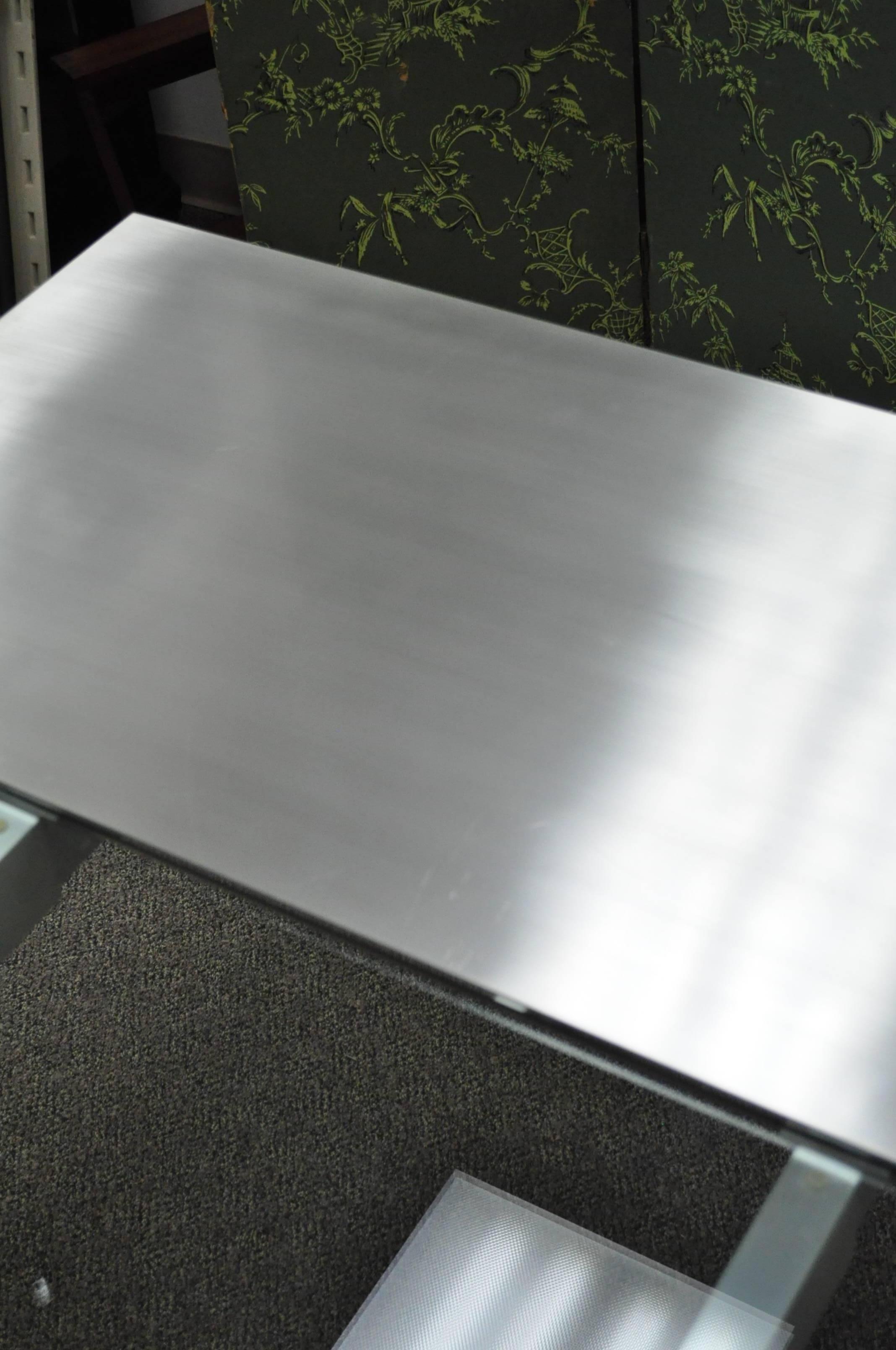 Vladimir Kagan Brushed Aluminum & Glass Cubist Extension Dining Conference Table For Sale 2