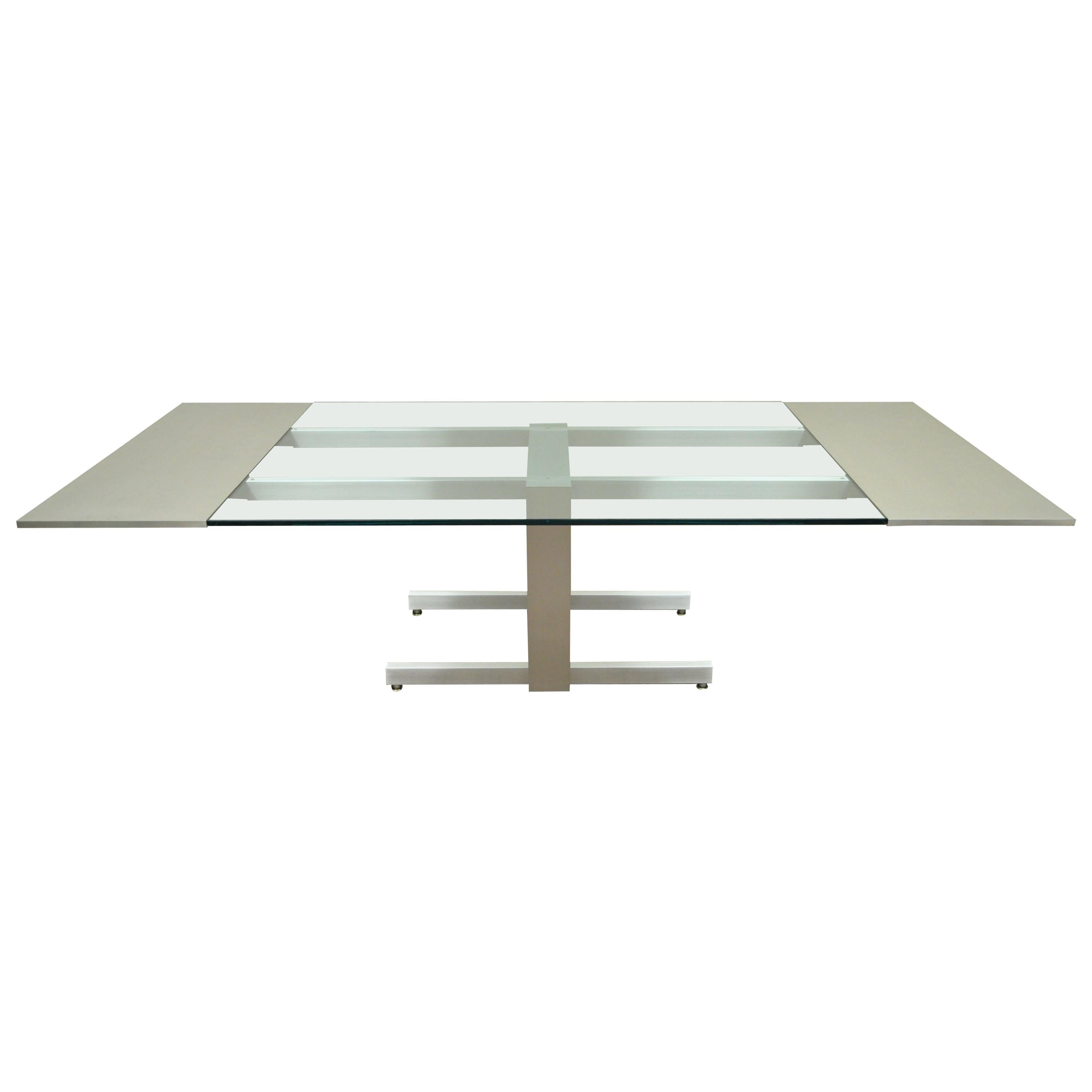 Vladimir Kagan Brushed Aluminum & Glass Cubist Extension Dining Conference Table
