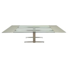 Vladimir Kagan Kubistischer aus gebürstetem Aluminium und Glas aus Glas, ausziehbarer Konferenztisch