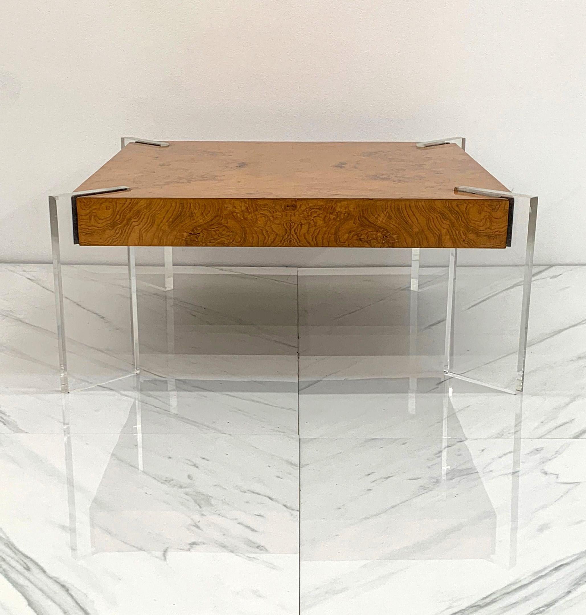 Vladimir Kagan Burl and Lucite Coffee Table In Good Condition In Culver City, CA