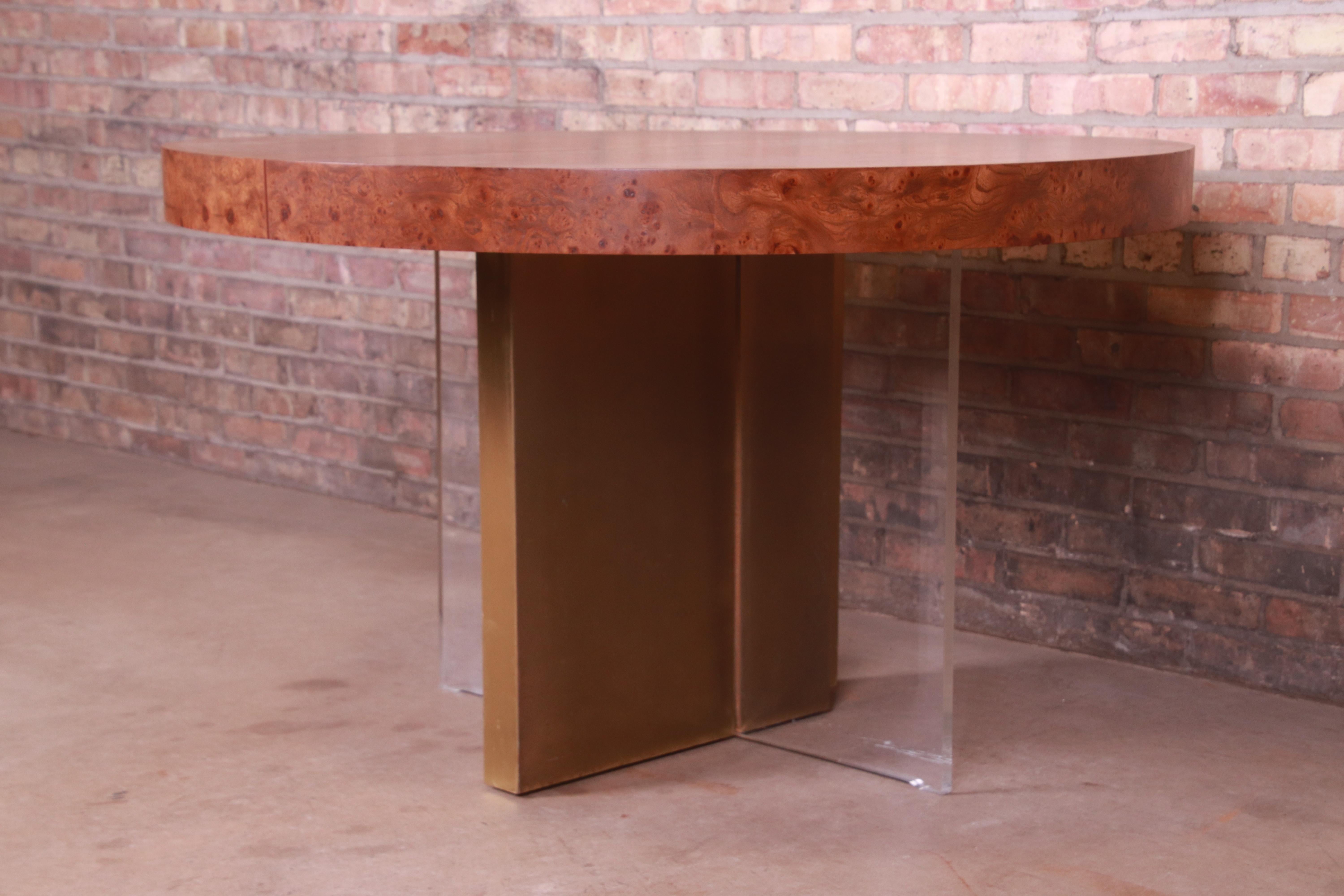 Vladimir Kagan Burl Wood, Bronze, and Lucite Extension Dining Table, Refinished 6