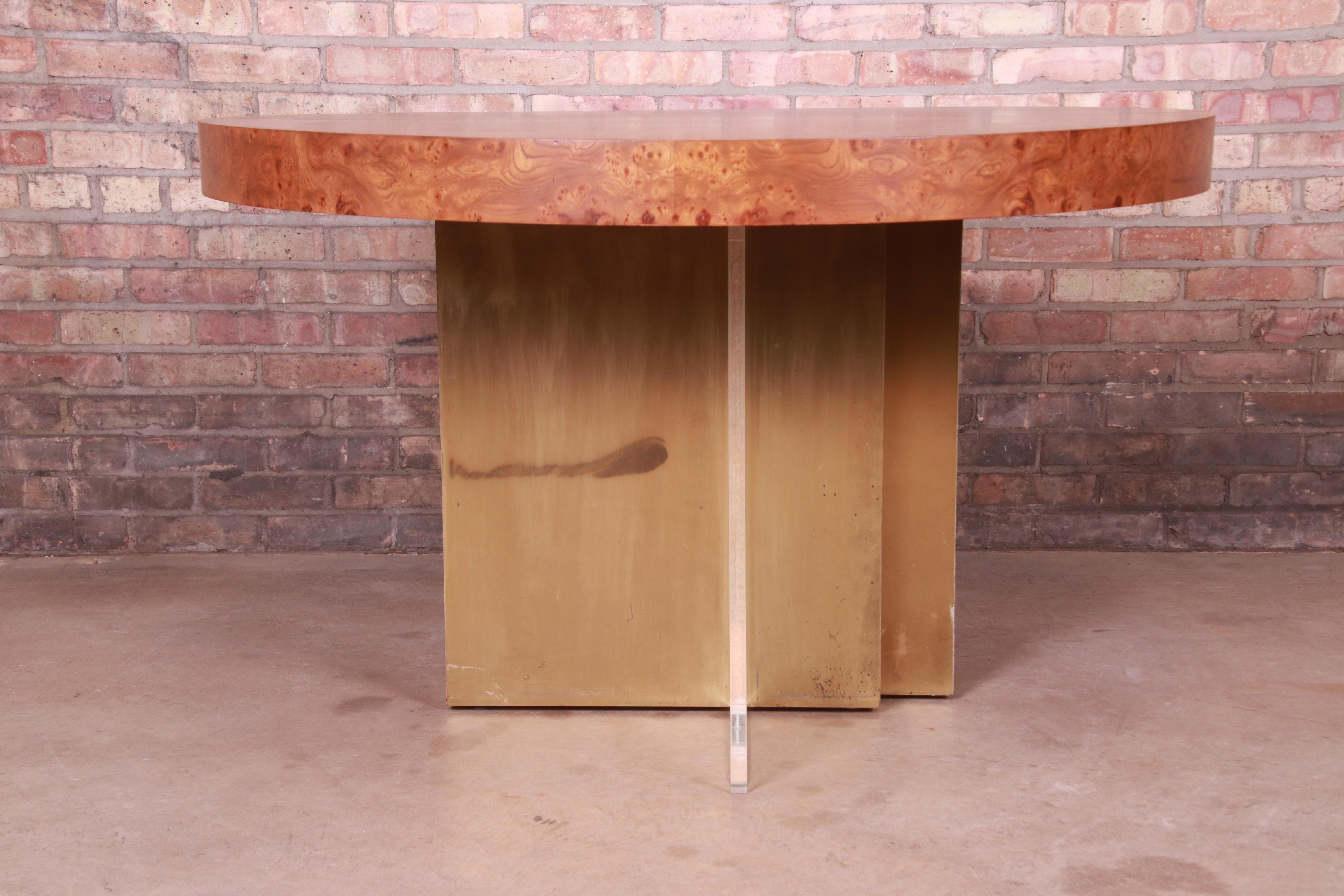 Vladimir Kagan Burl Wood, Bronze, and Lucite Extension Dining Table, Refinished 13