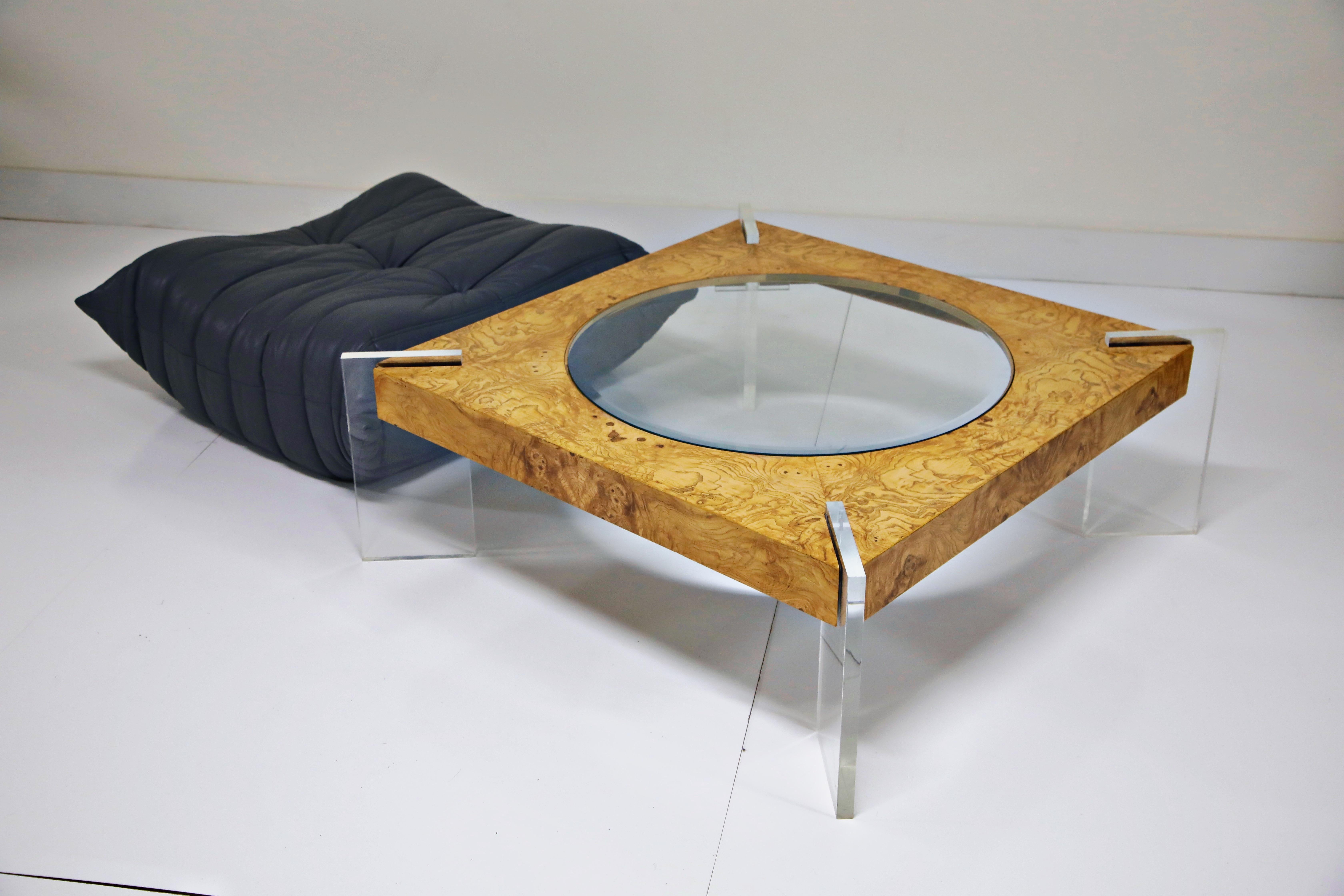 wood and lucite coffee table