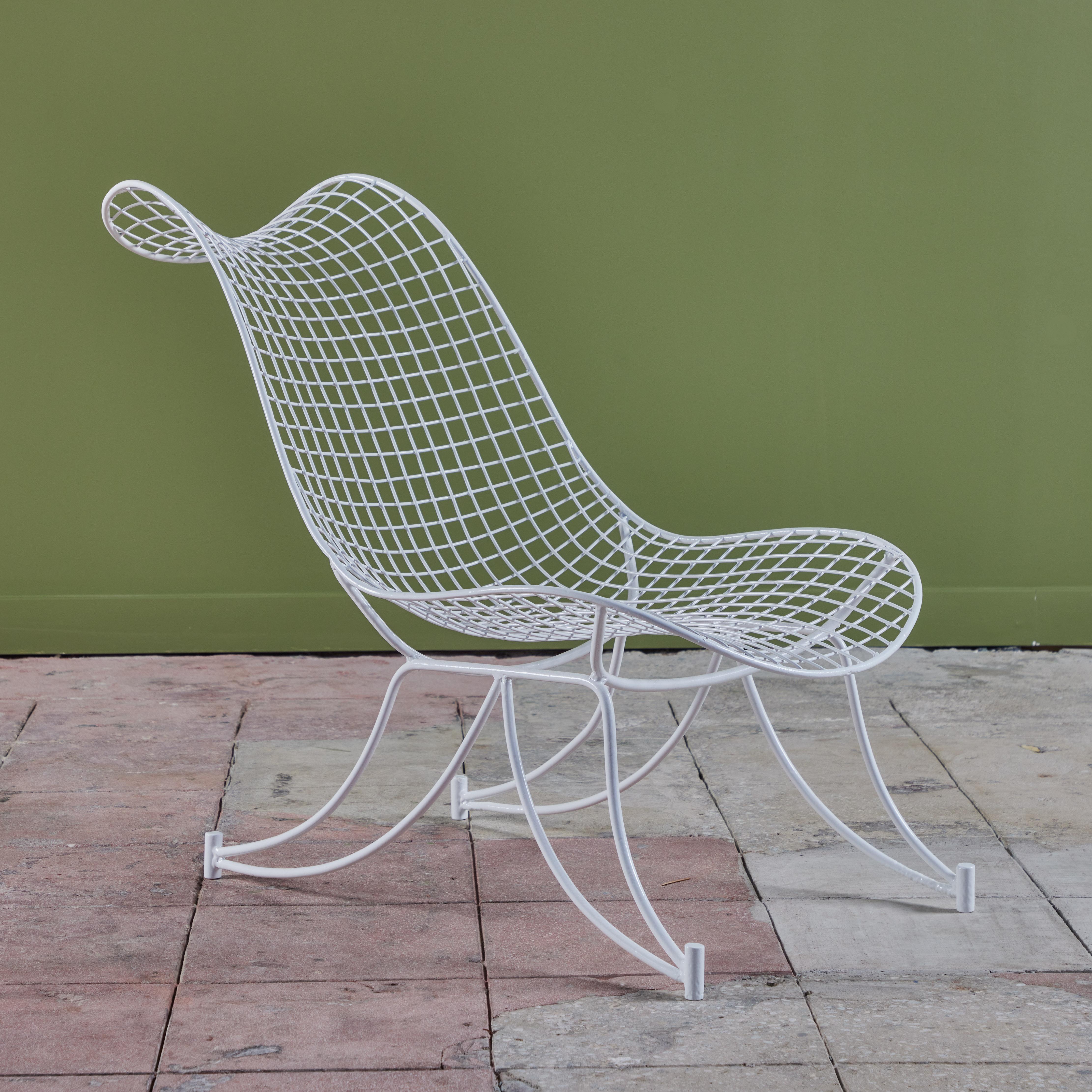 Patio lounge chair by Vladimir Kagan, c.1950s, USA, for the Capricorn series is comprised of an iron wire frame that creates a grid-like pattern. The chair has been newly powder coated in a white satin finish and can be used for both indoor or