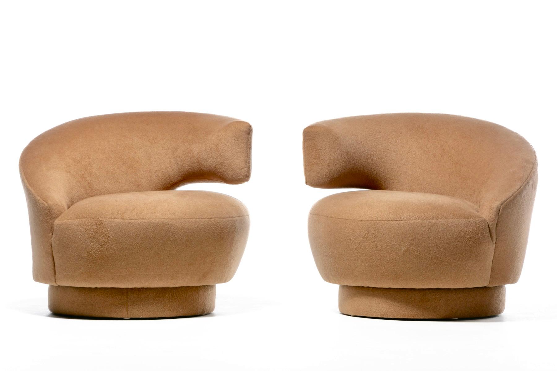 Vladimir Kagan Caterpillar Chairs Newly Upholstered in Camel Color Mohair For Sale 3