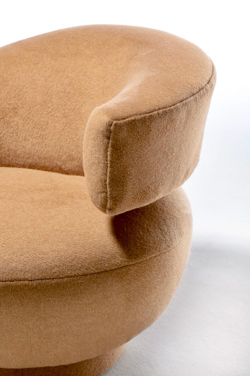 Vladimir Kagan Caterpillar Chairs Newly Upholstered in Camel Color Mohair For Sale 6