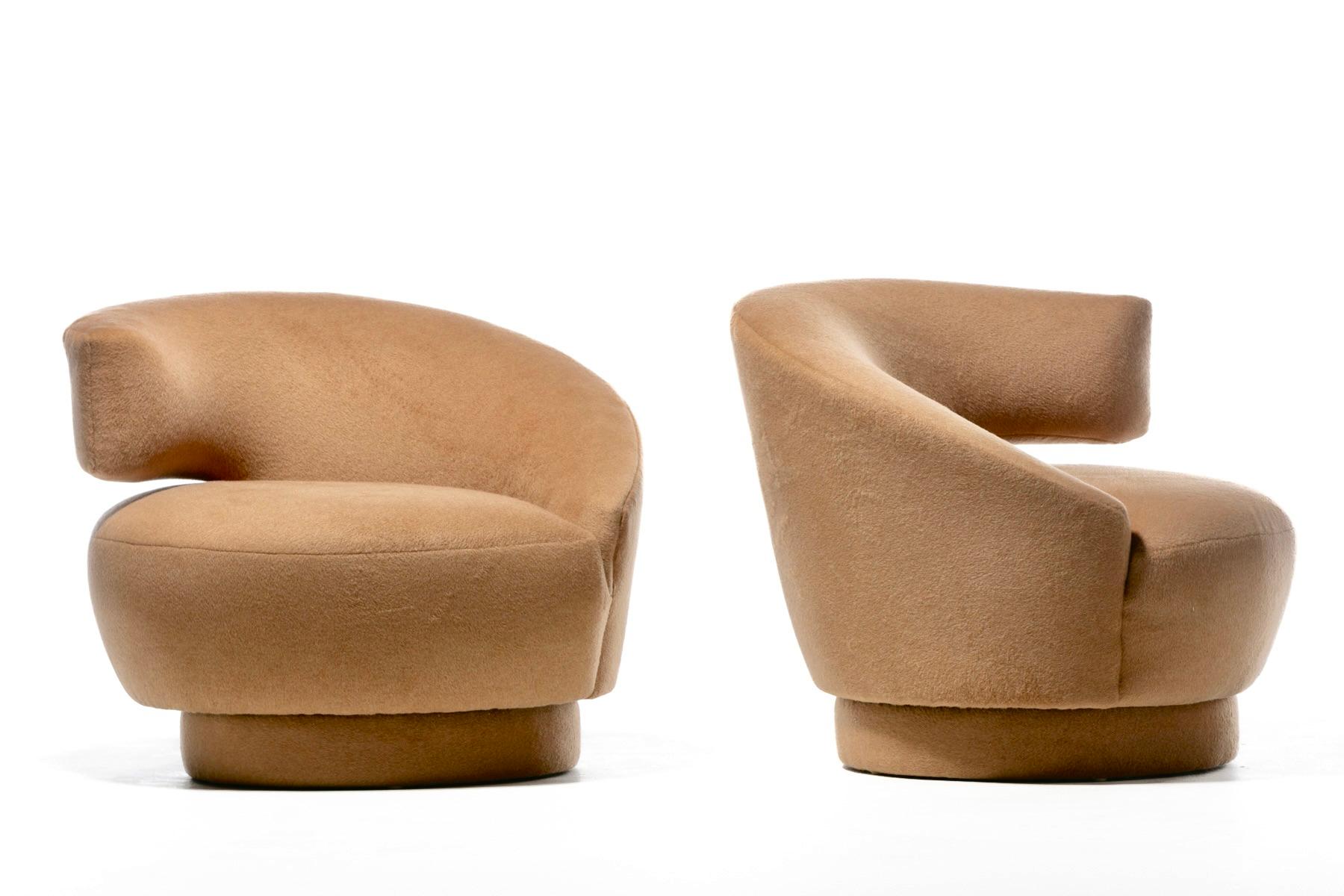 Vladimir Kagan Caterpillar Chairs Newly Upholstered in Camel Color Mohair For Sale 10