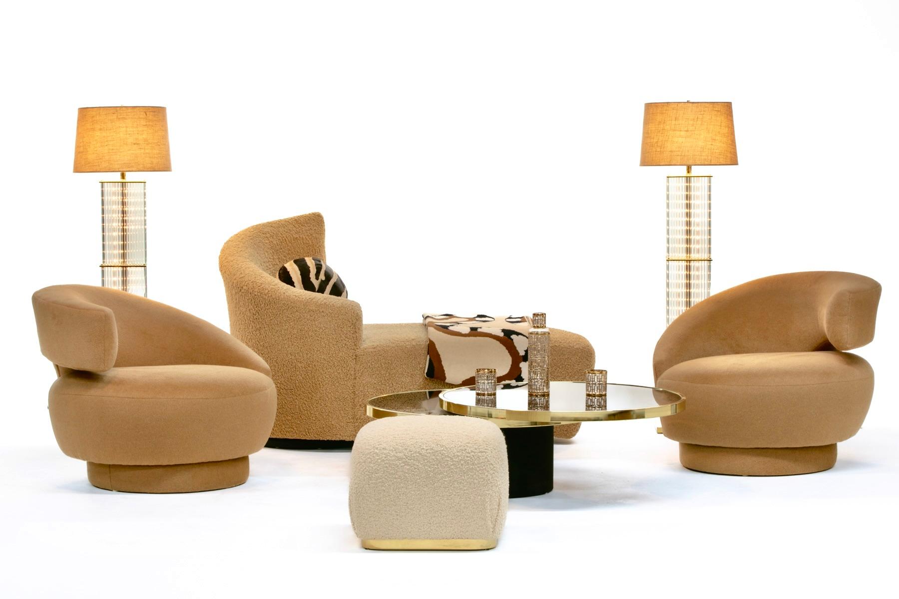 Goodness aren’t these Caterpillar Swivel Chairs by Vladimir Kagan the most stunning sculptural and complimentary shape you’ve seen. As enticing as chocolate truffles, these Kagan swivel chairs deliver the luxurious sitting experience you would