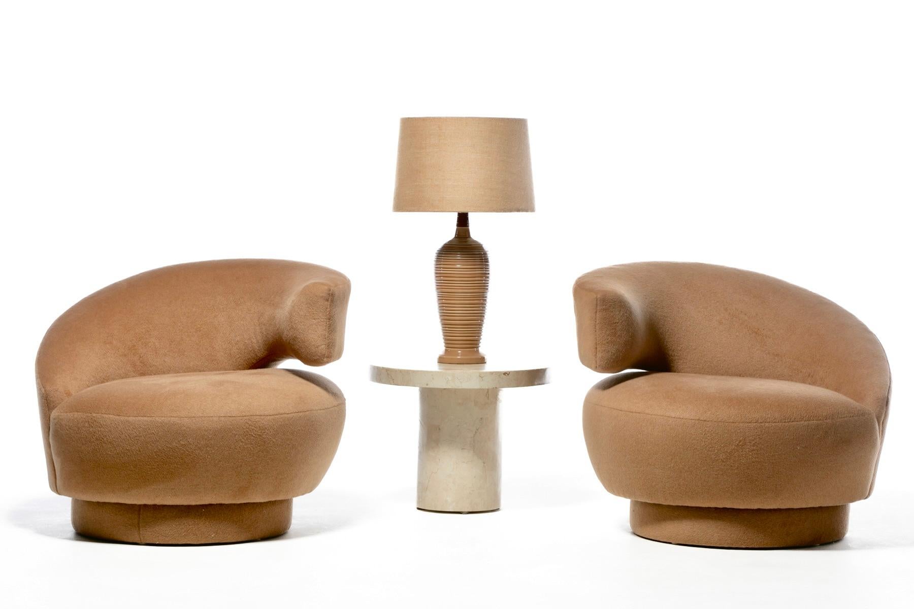 Vladimir Kagan Caterpillar Chairs Newly Upholstered in Camel Color Mohair In Good Condition For Sale In Saint Louis, MO