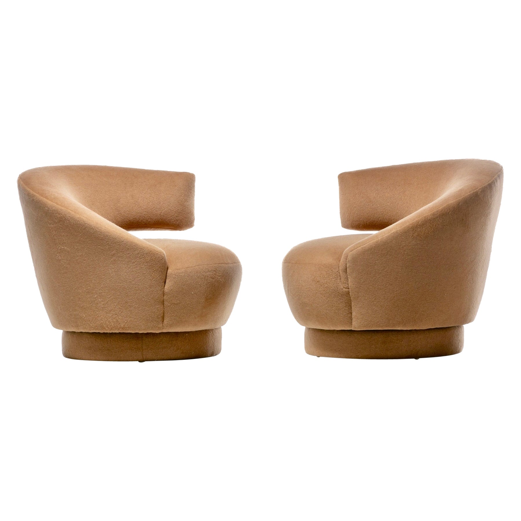 Vladimir Kagan Caterpillar Chairs Newly Upholstered in Camel Color Mohair