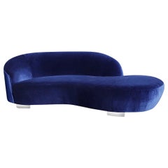 Vladimir Kagan Cloud Lounge Sofa in Midnight Blue Velvet Midcentury