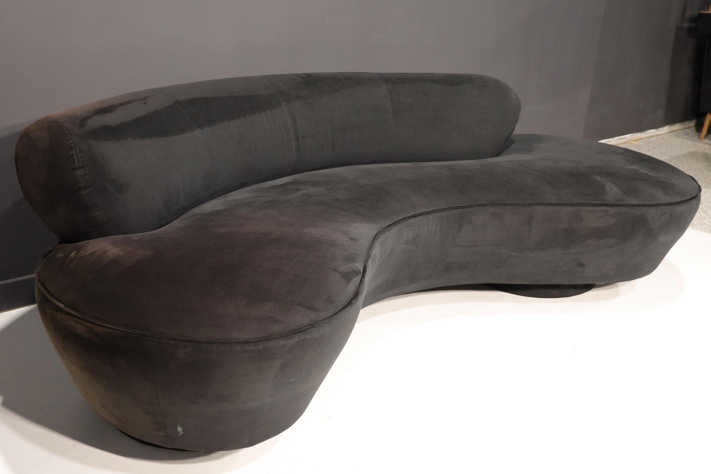 North American Vladimir Kagan Cloud Serpentine Sofa by Directional in Black Microfiber