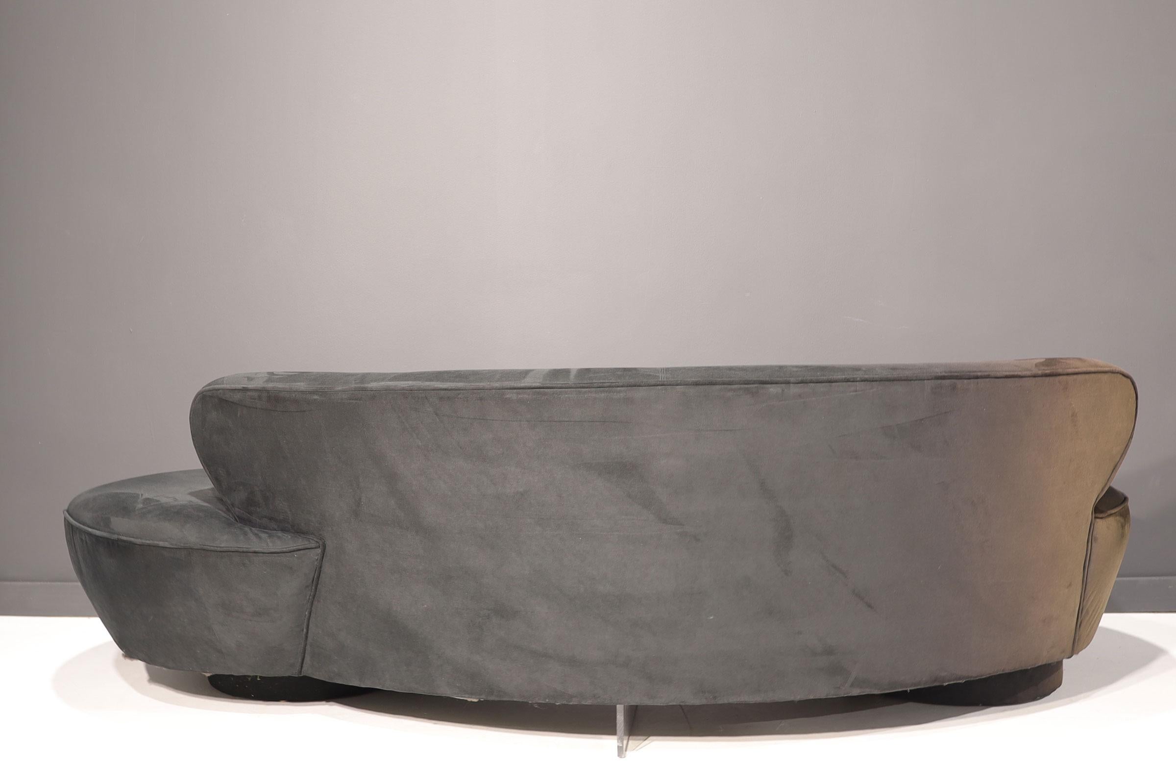 Lucite Vladimir Kagan Cloud Serpentine Sofa by Directional in Black Microfiber