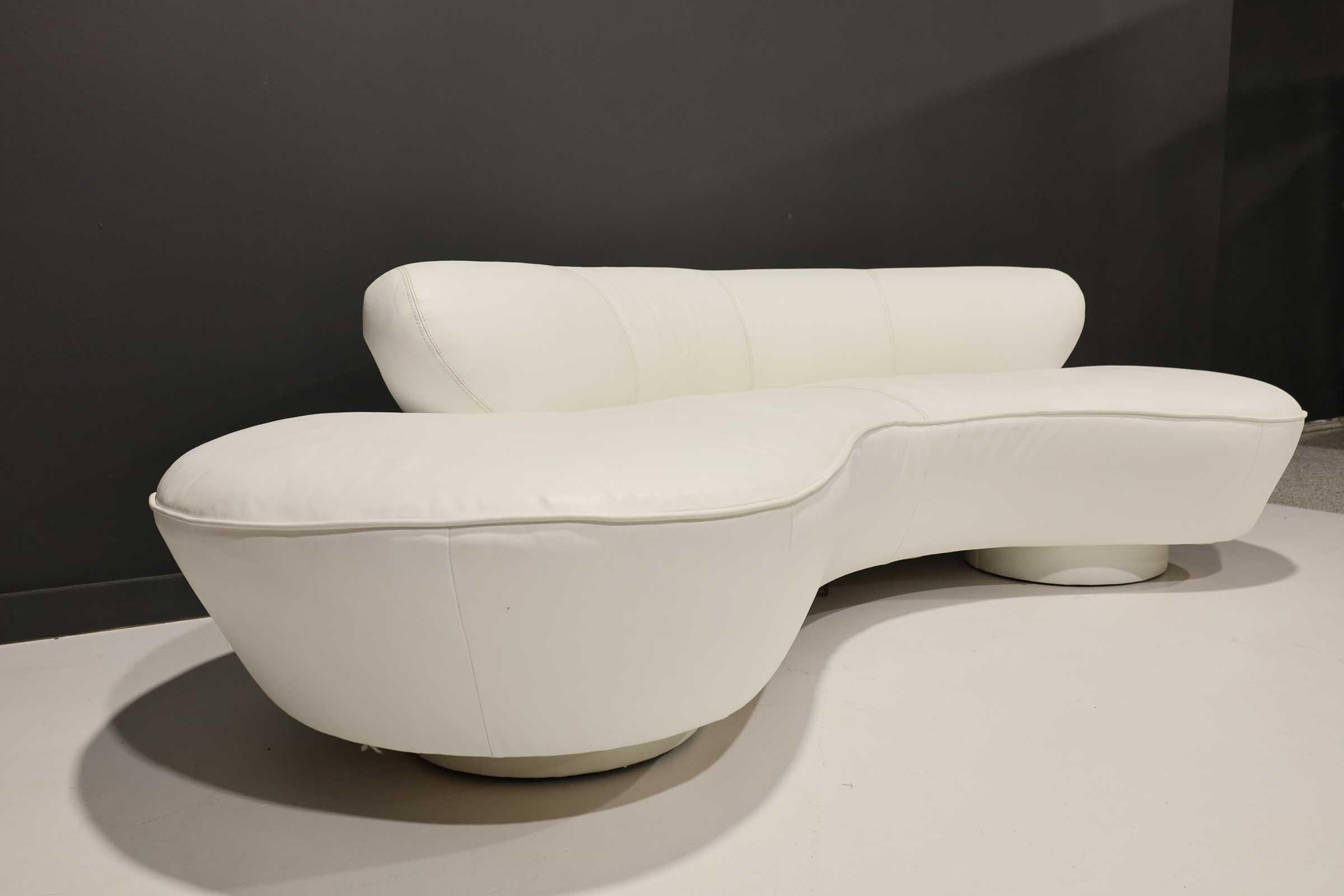 North American Vladimir Kagan Cloud Serpentine Sofa by Directional in White Leather