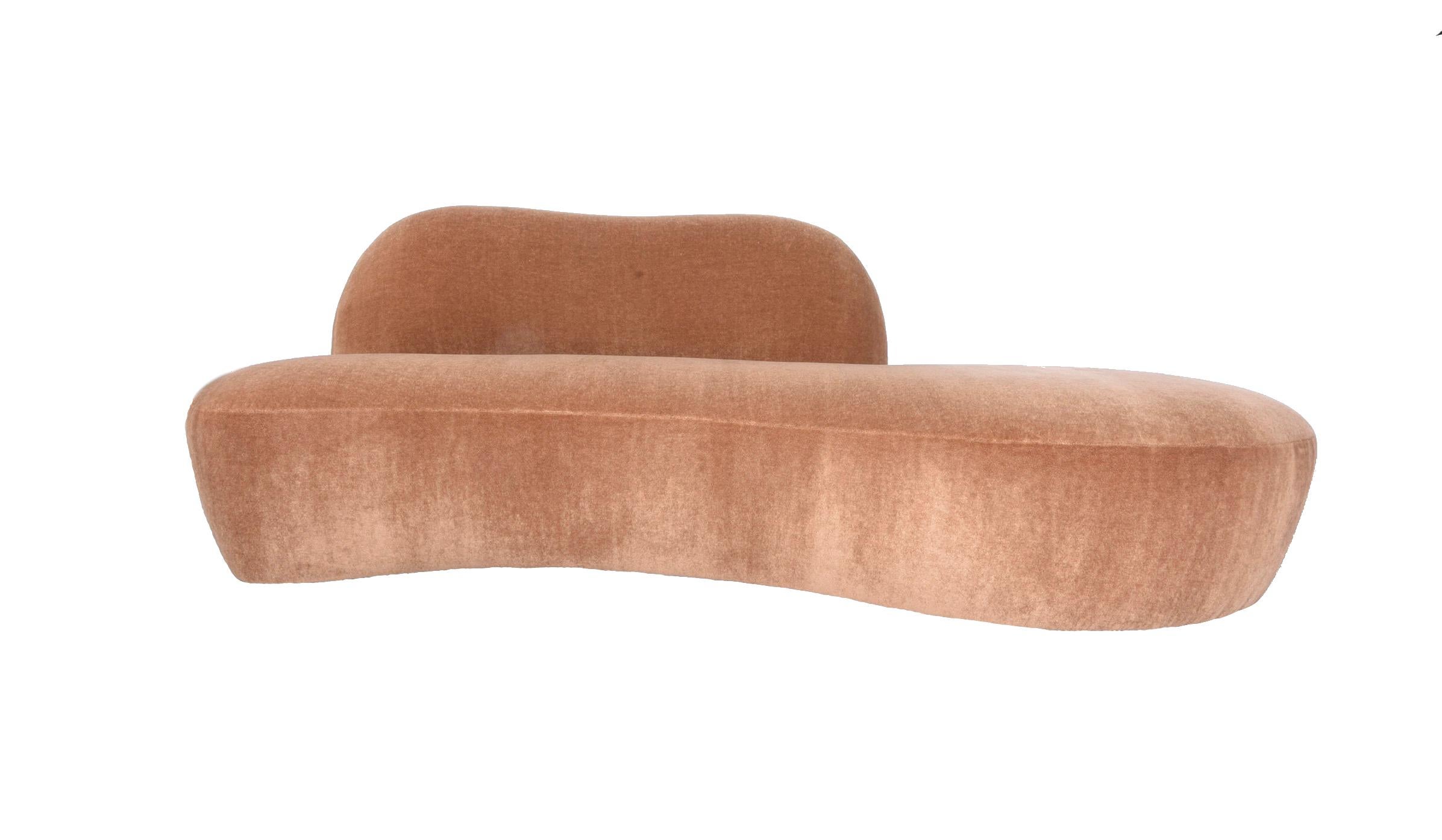“Zoe sofa” by Vladimir Kagan. Newly upholstered in plush mohair upholstery.