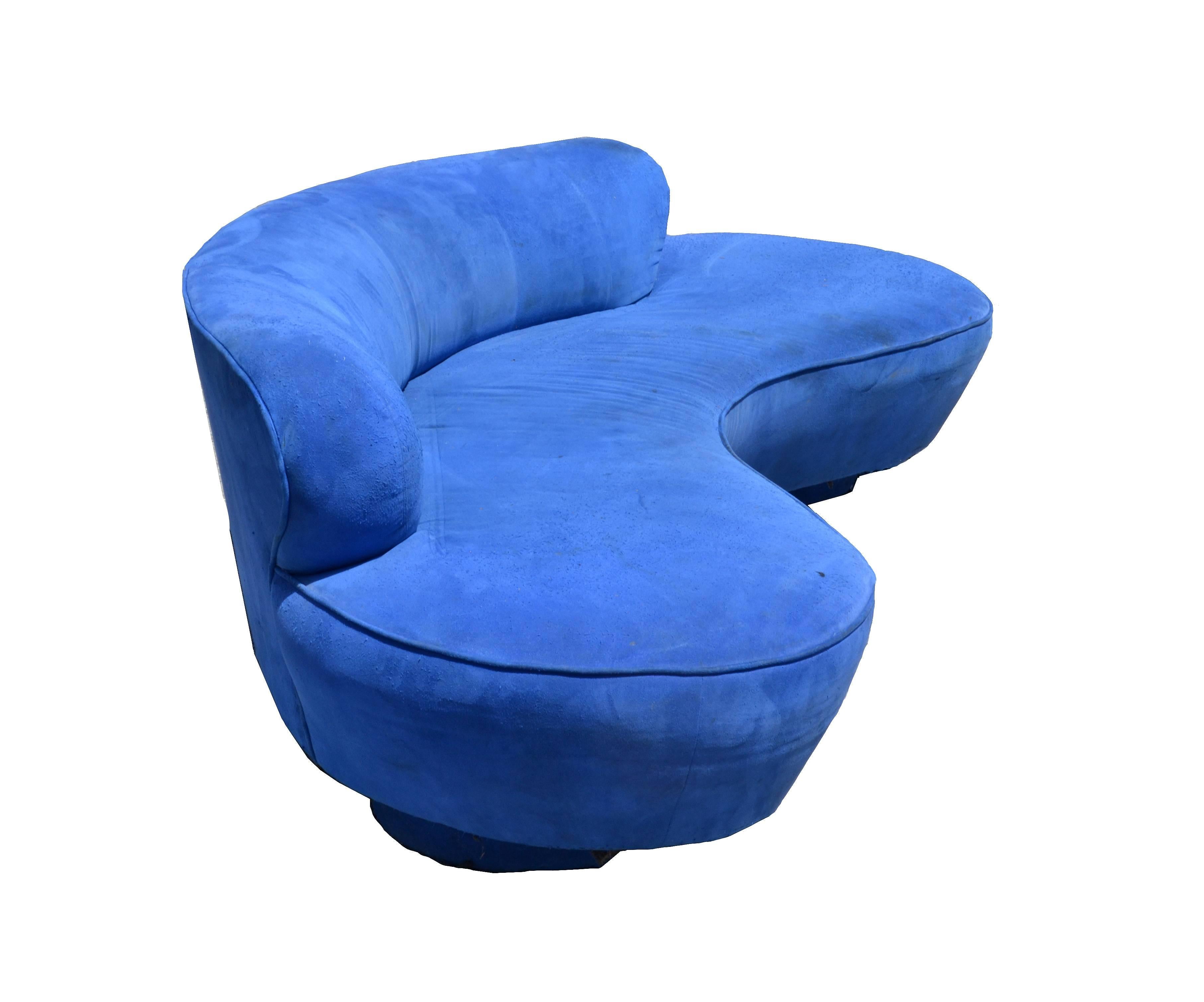 Mid-Century Modern Vintage Vladimir Kagan Serpentine Sofa Blue Microfiber by Directional Furniture 
