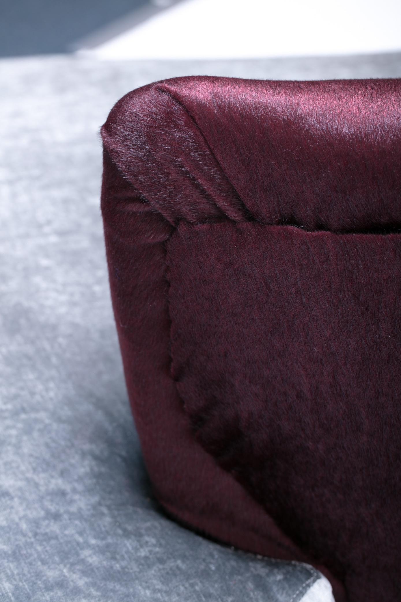Vladimir Kagan Cloud Sofa in Claret Red Faux Cowhide & Sterling Silver Velvet 4